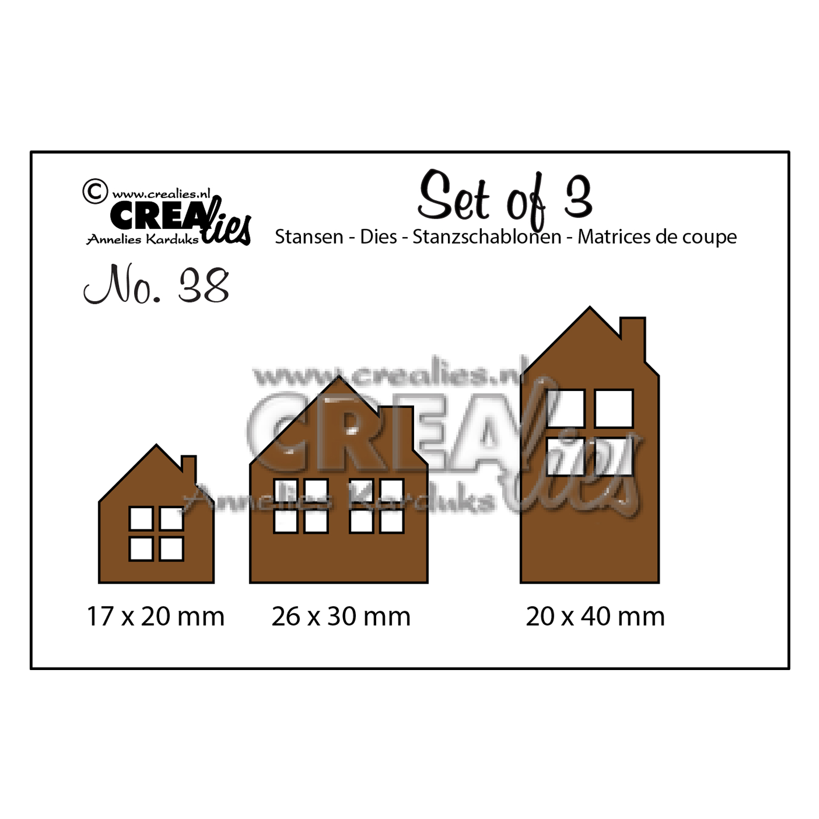 Crealies • Set van 3 snijmallen no.38 Huisjes