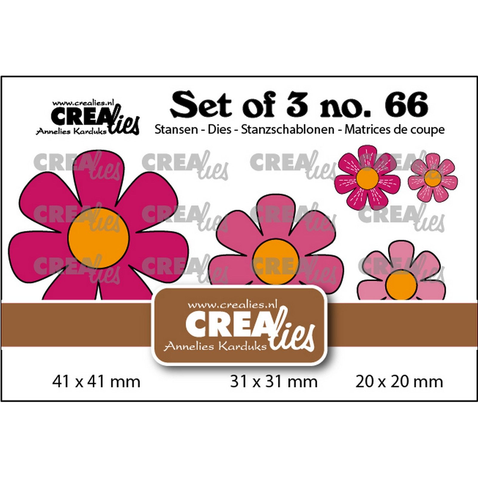 Crealies • Set of 3 Flowers No.28 With & Without Grooves