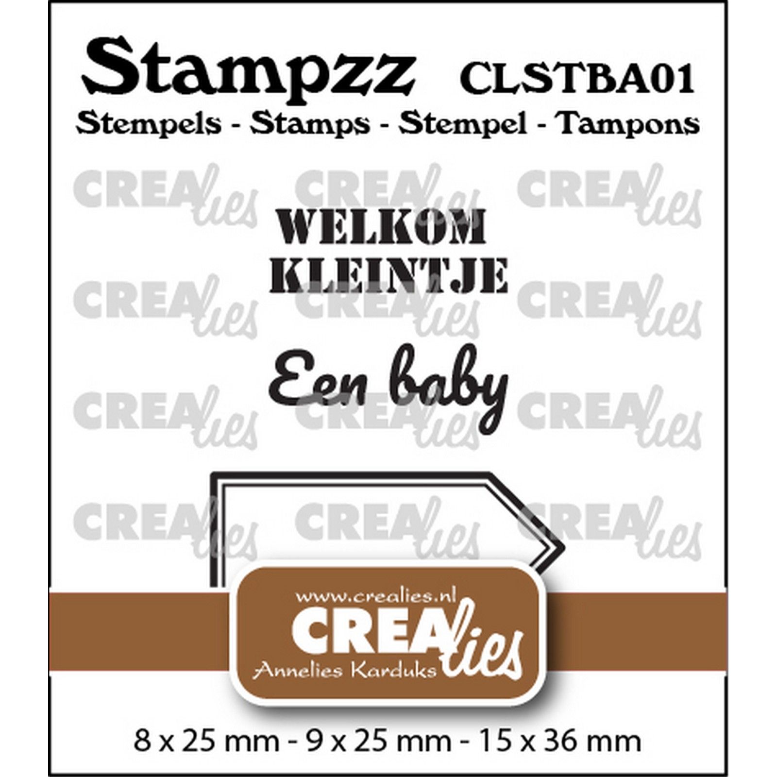 Crealies • Stampzz Stempelset Baby 01: 2 teksten + 1 tag/label