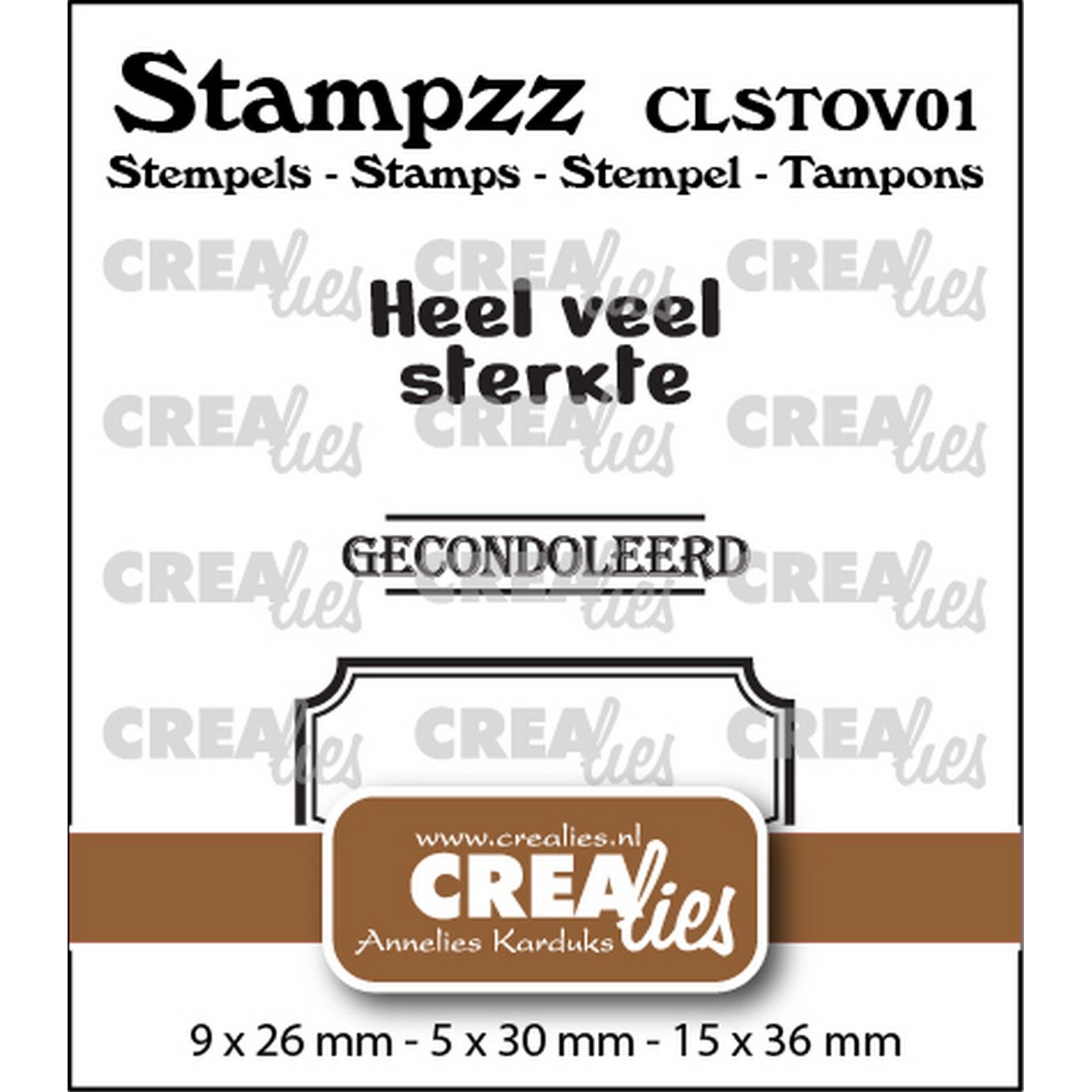 Crealies • Stampzz Stempelset Overlijden 01: 2 teksten + 1 tag/label