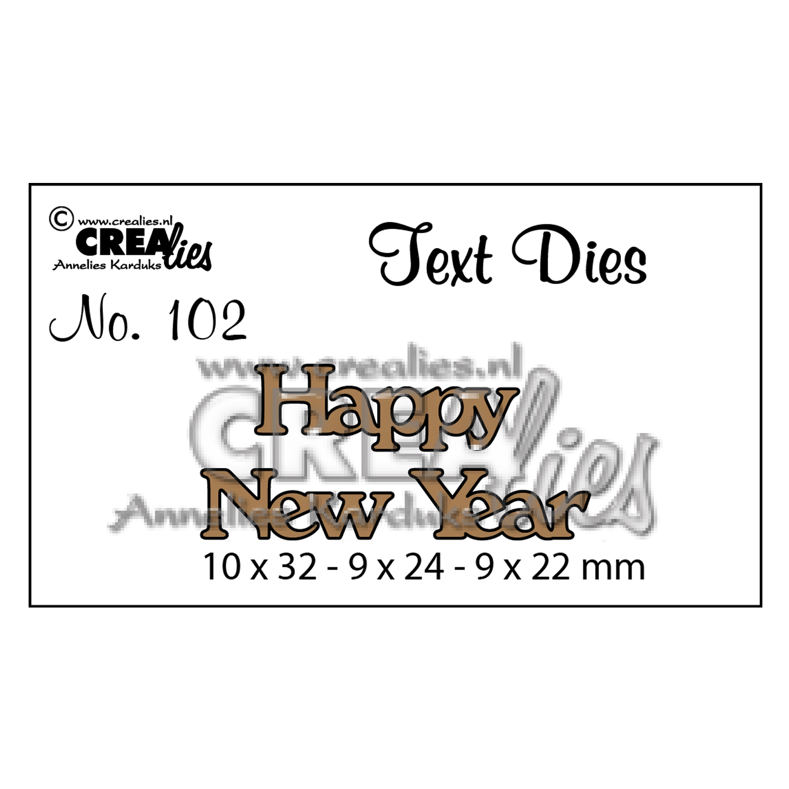 Crealies • Plantilla de corte con texto en Inglés no.102 "Happy new year"