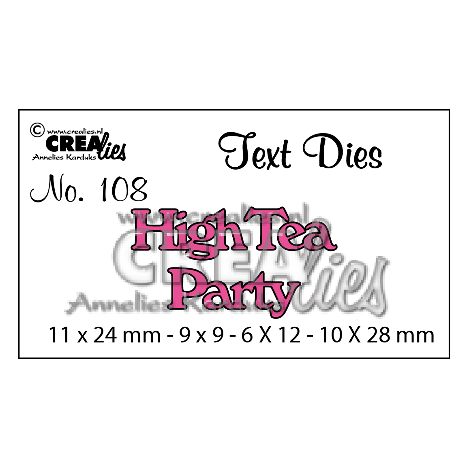 Crealies • Englischer Text Stanzschablone no.108 "High tea party"