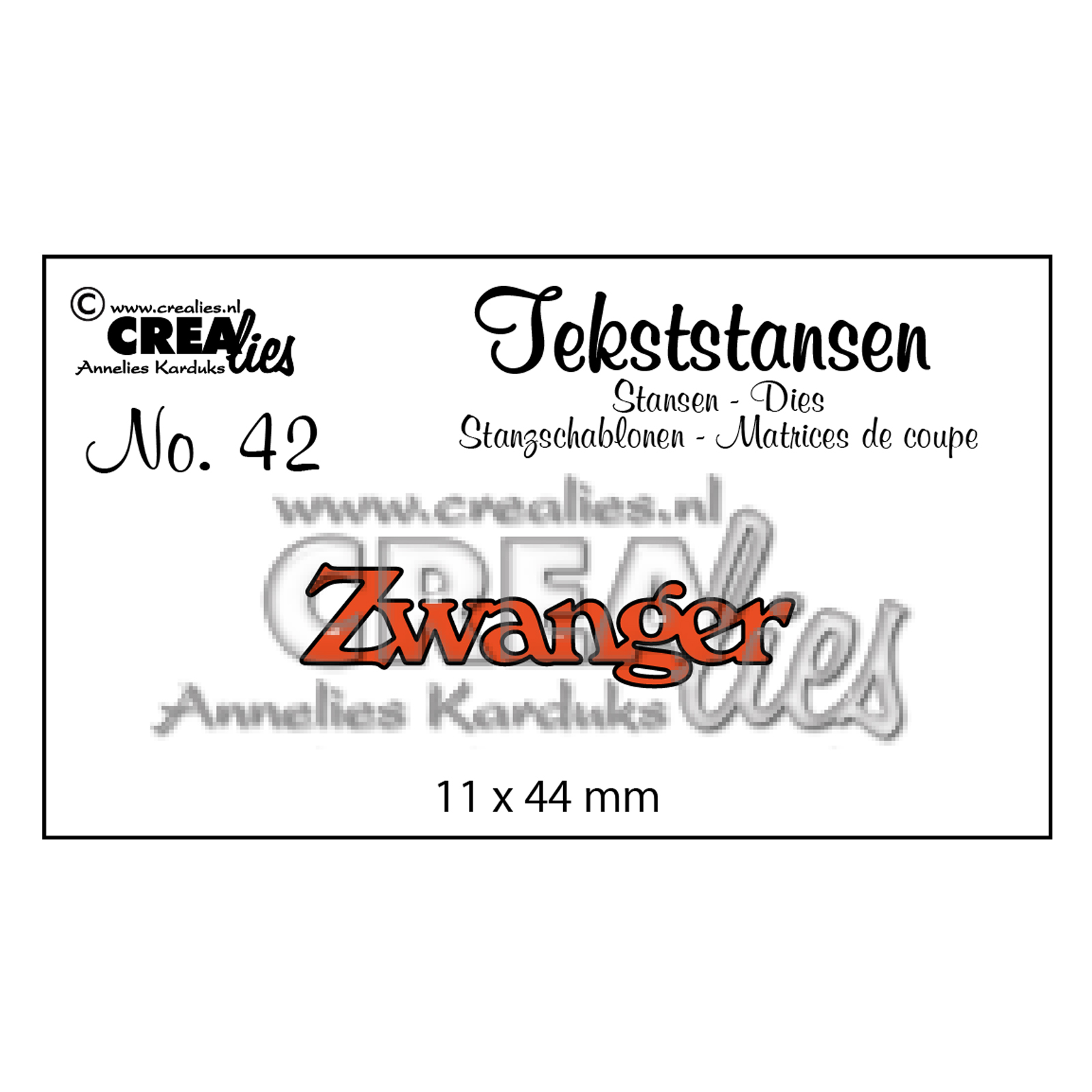 Crealies • Matrice de découpe textes Néerlandais no.42 "Zwanger"