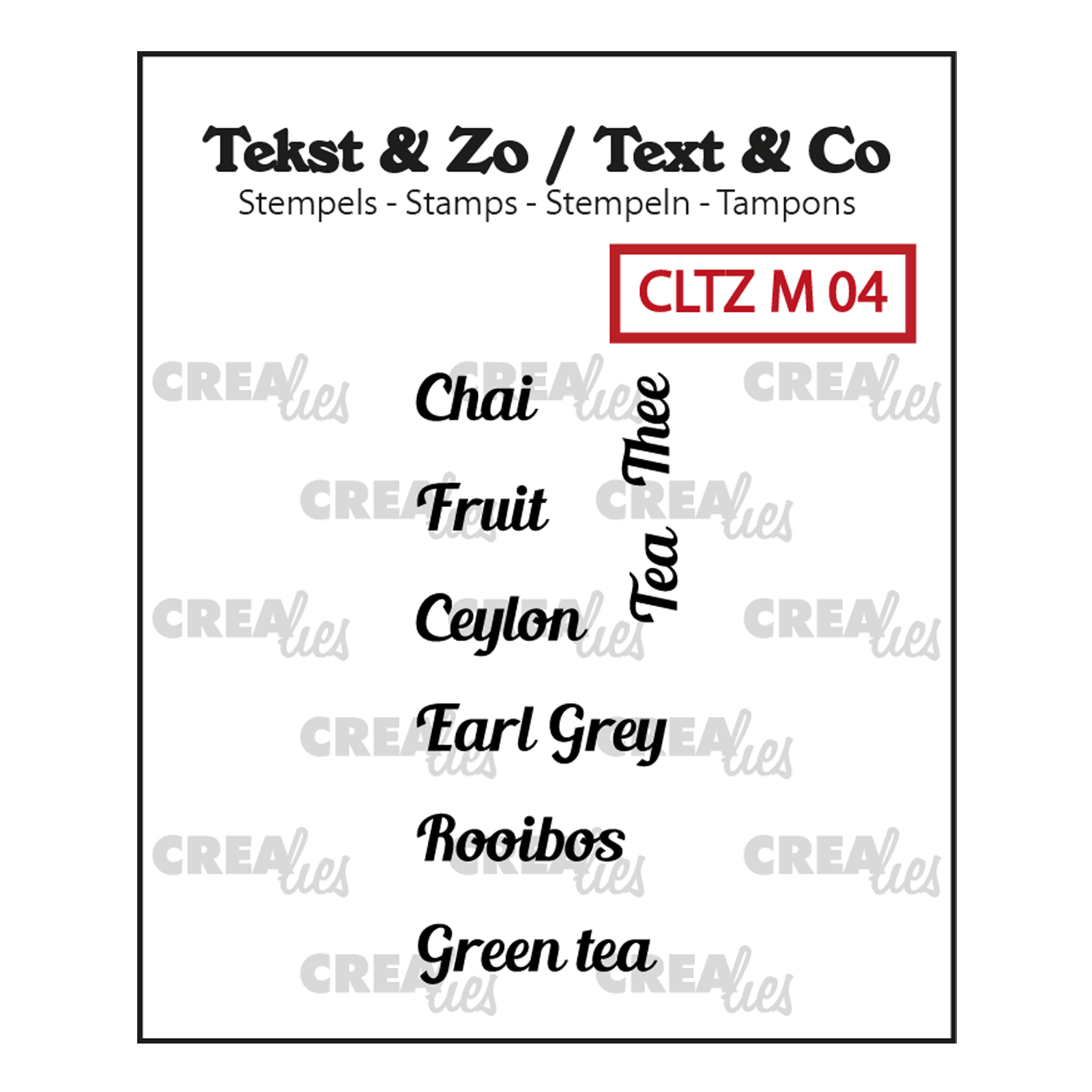 Crealies • Text & Zo sello con texto en Inglés "Tea" A