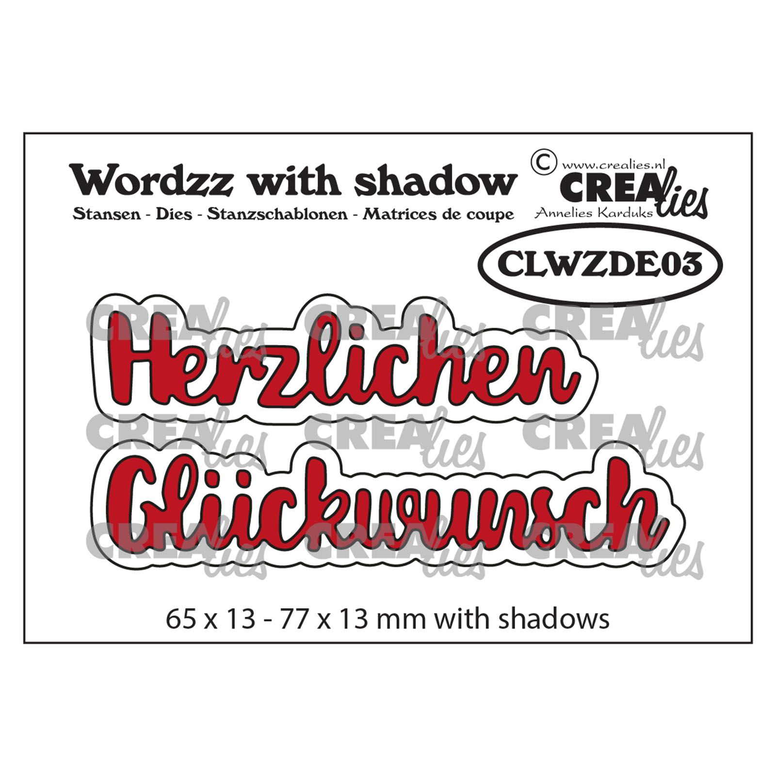 Crealies • Wordzz with shadow snijmal "Herzlichen Glückwunsch"