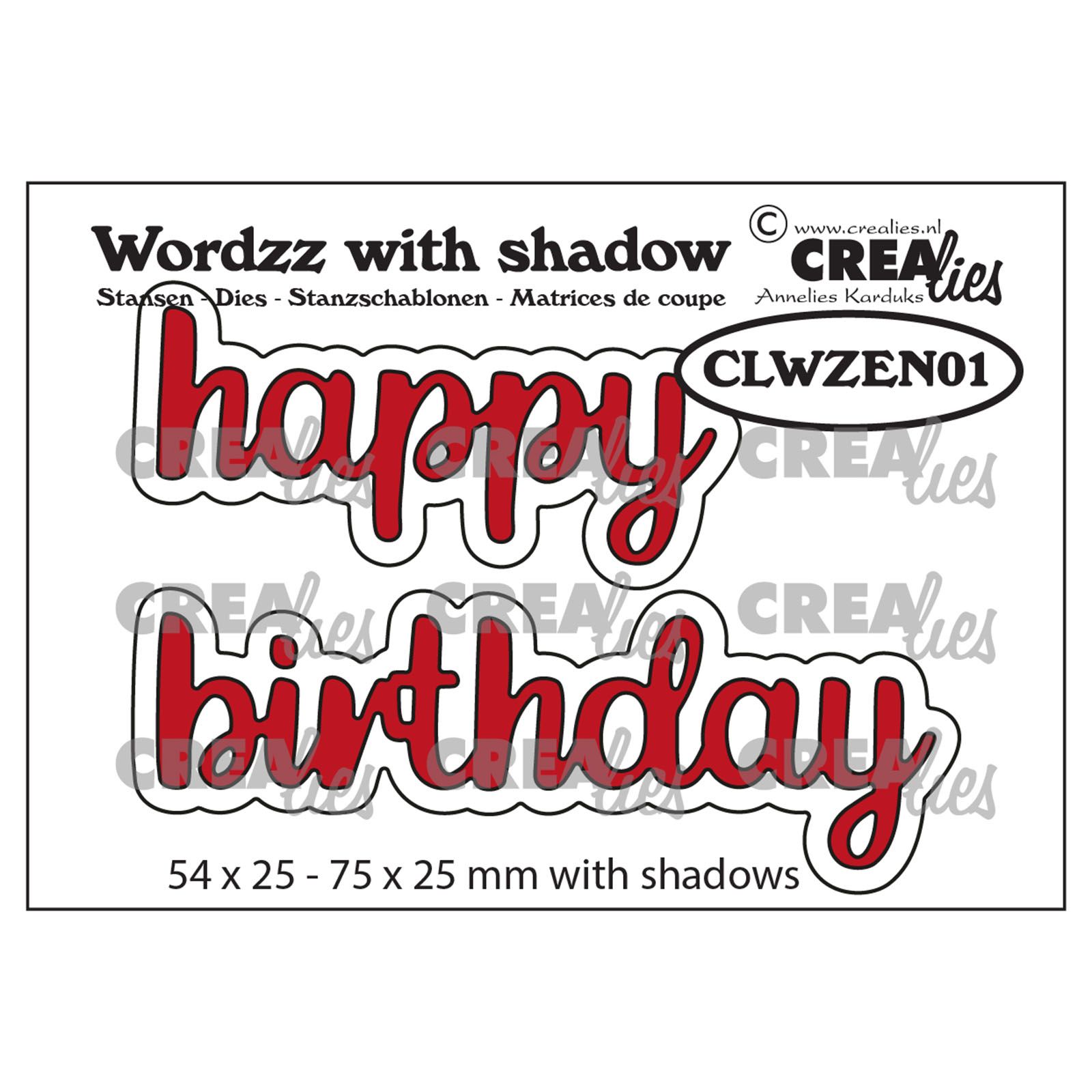 Crealies • Wordzz with shadow snijmal "Happy birthday"