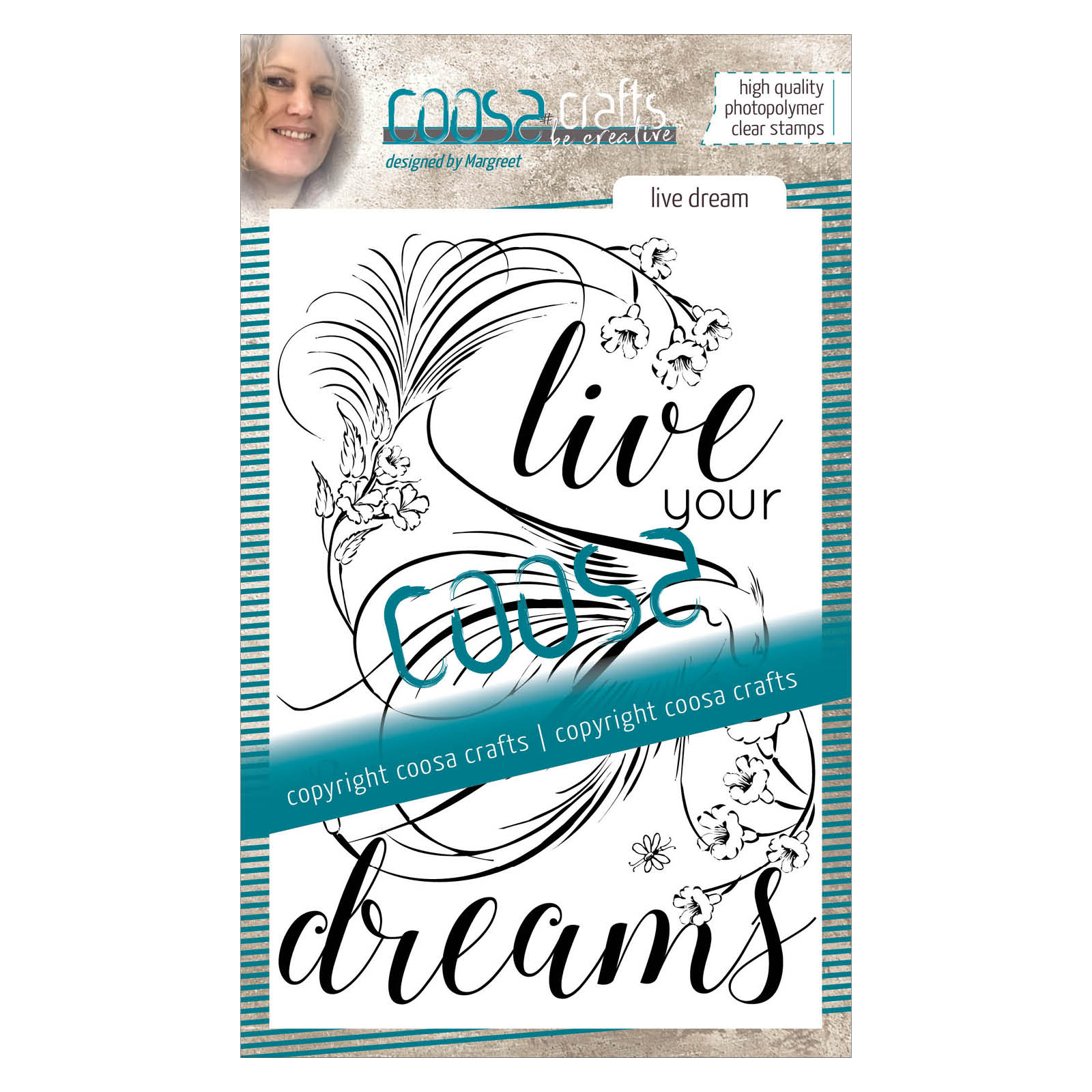 COOSA Crafts • Sello transparente con texto en Inglés #3 Birds "Live dream"
