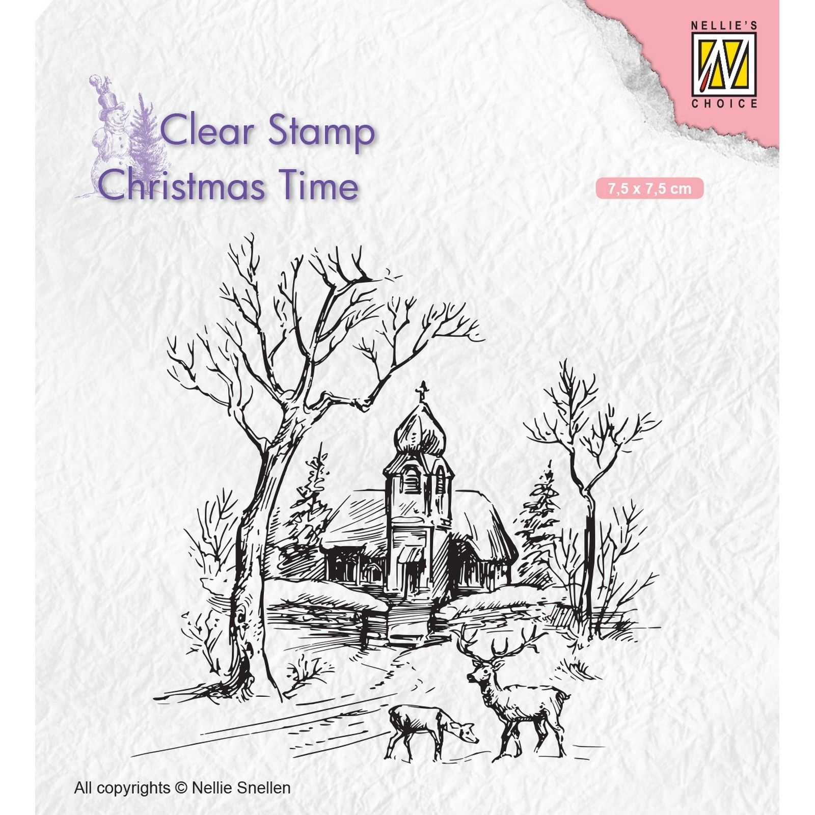 Nellie's Choice • Christmas Time Clear Stamps Wintery Scene With Church And Reindeer (7,5cm)