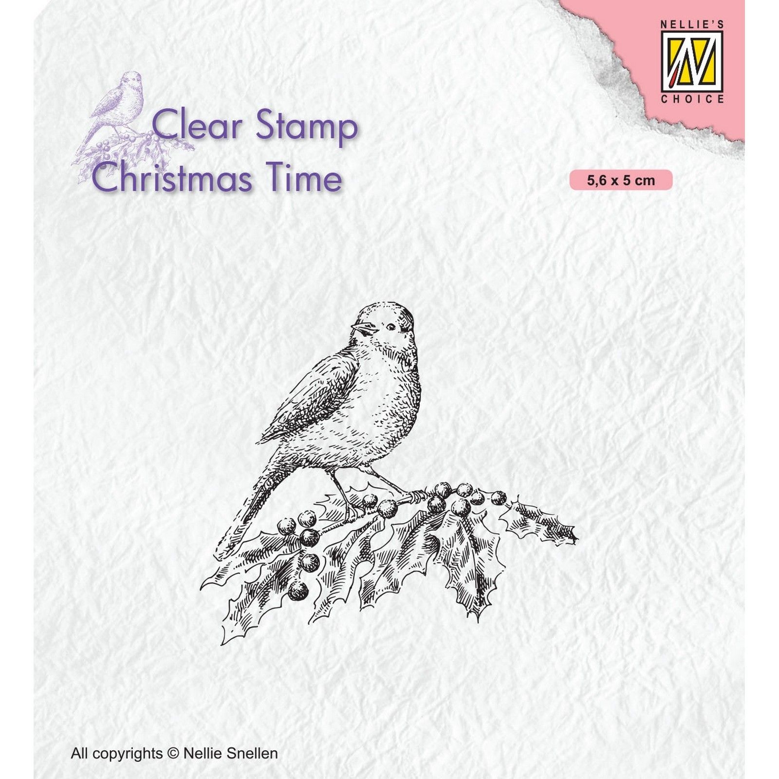 Nellie's Choice • Christmas Time Clear Stamps Bird On Hollybranch (56x50cm)