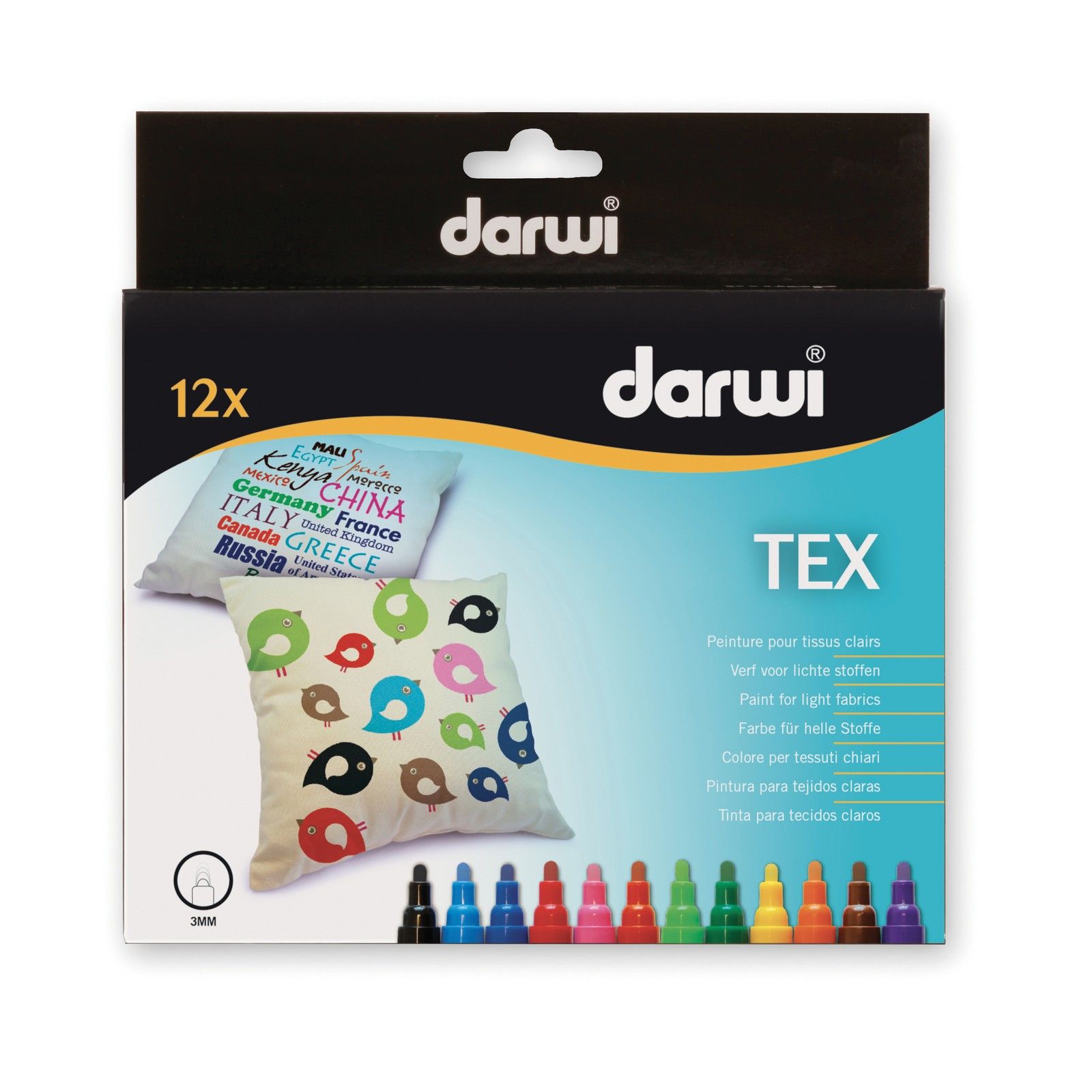 Darwi • TEX textiel marker 3mm punt 12pcs