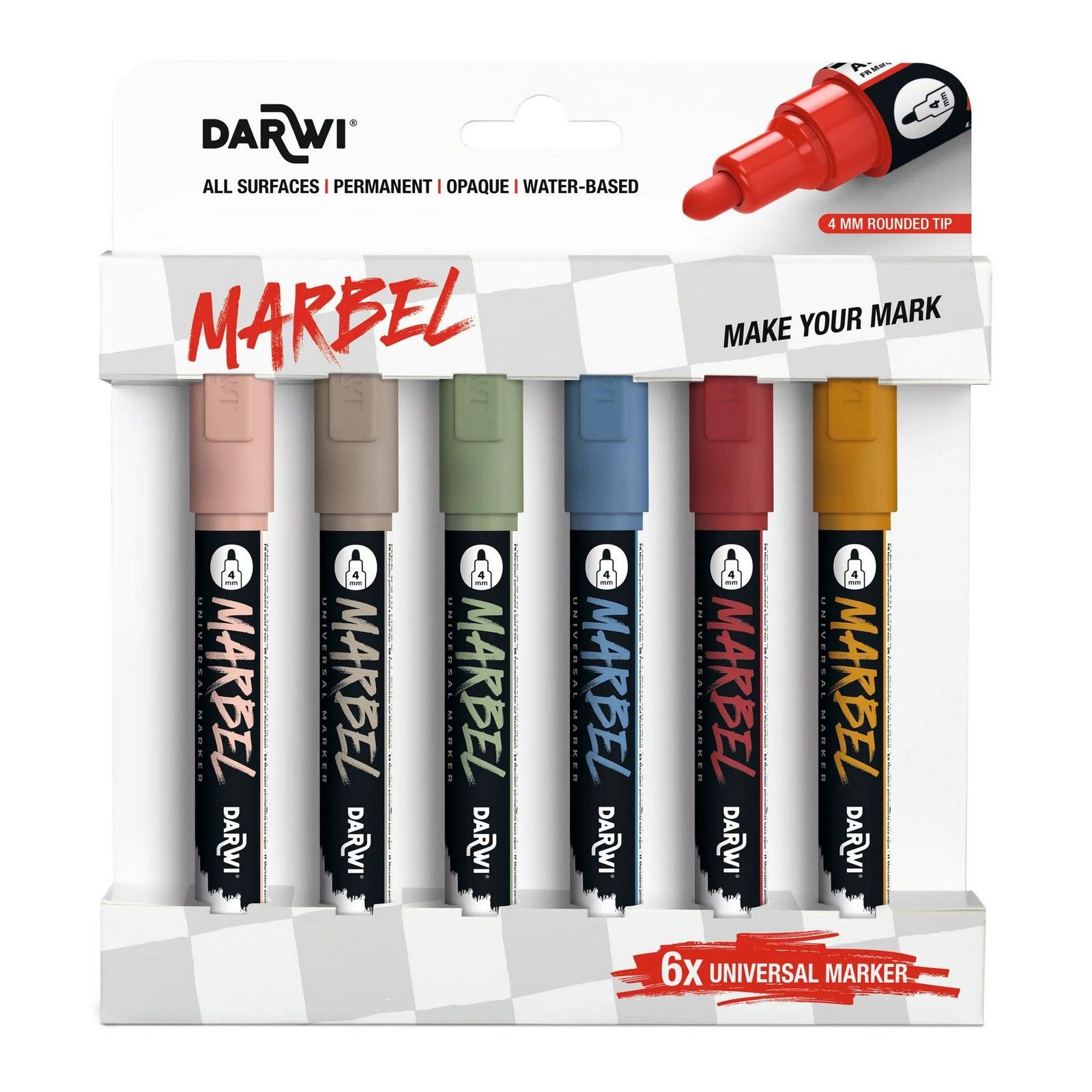 Darwi • Marbel Universal Markers 4mm punt Natuur 6pcs