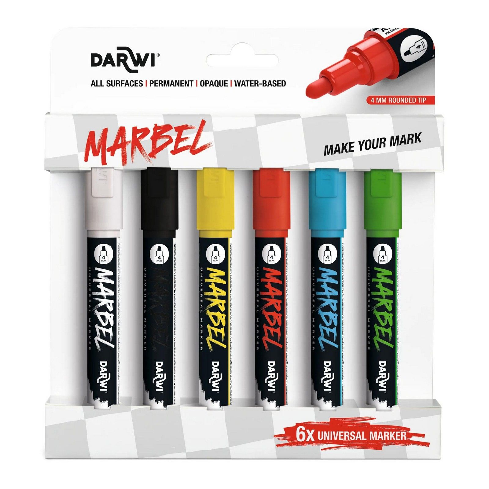 Darwi • Marbel Universal Markers 4mm punt Primair 6pcs