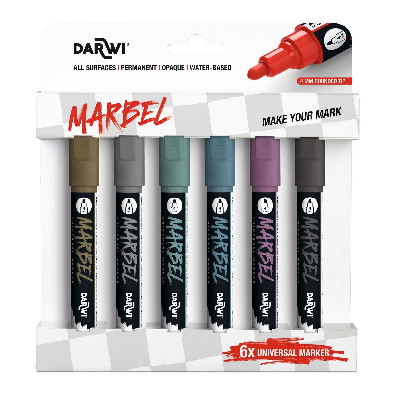 Darwi • Marbel Universal Markers 4mm punt Metallic 6pcs
