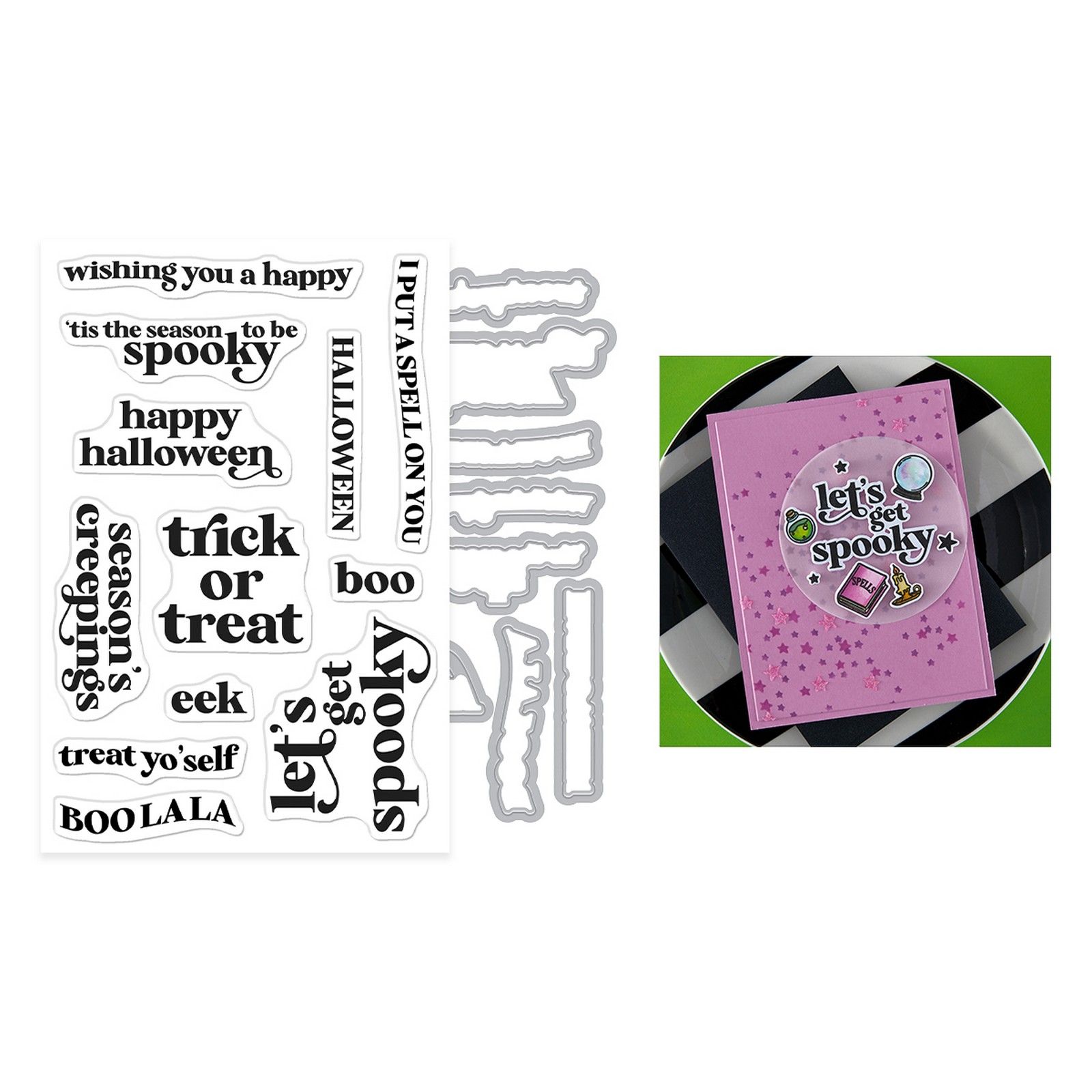 Hero Arts • Stempel & Snijmal Set Hocus Pocus Halloween Teksten 5,6x4,2cm 12st.
