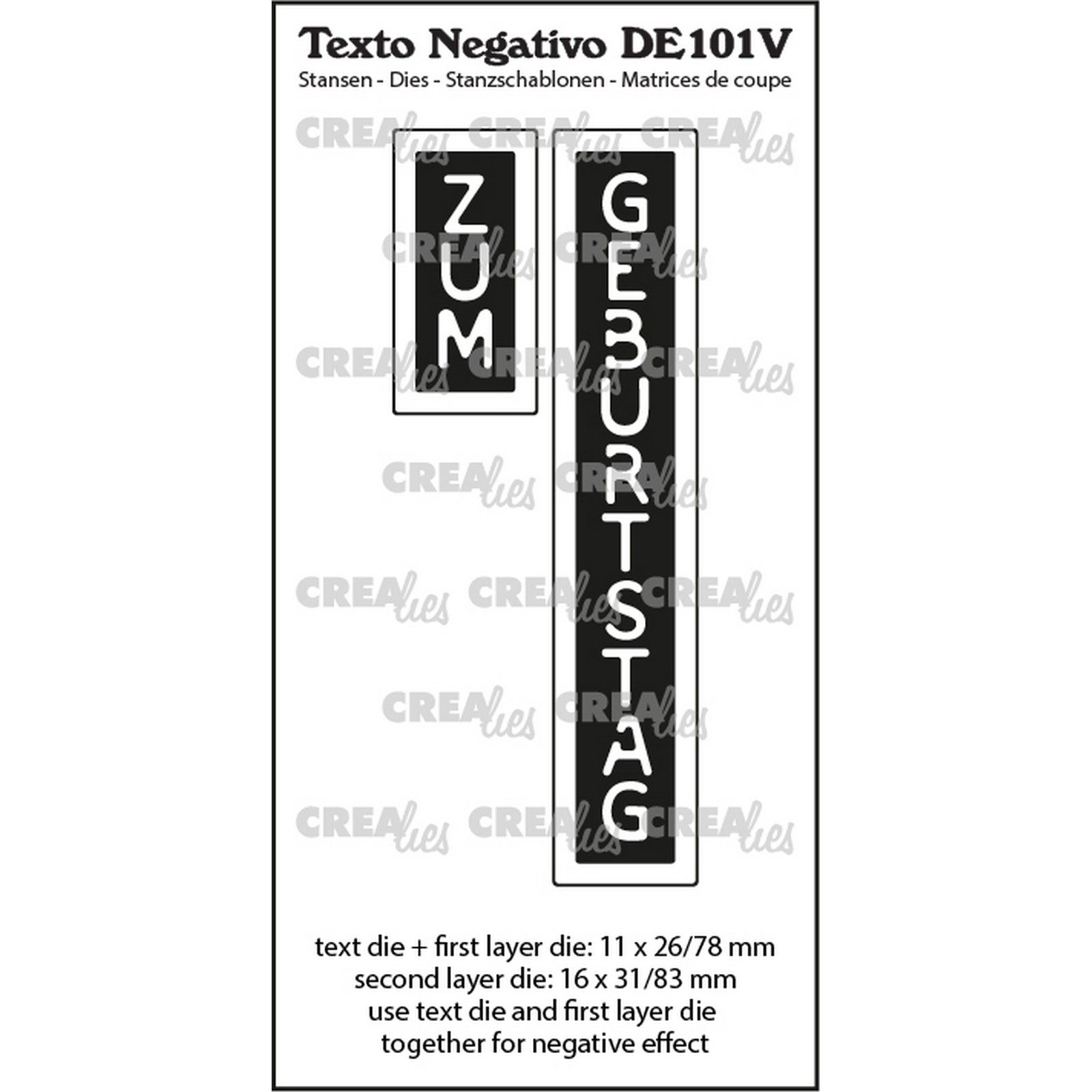 Crealies • Texto Negativo Stanzschablone Zum Geburtstag (Vertikal)