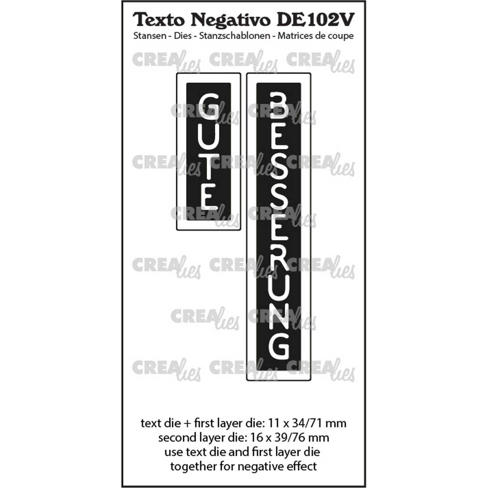 Crealies • Texto Negativo Plantilla de Corte Gute Besserung (Vertical)