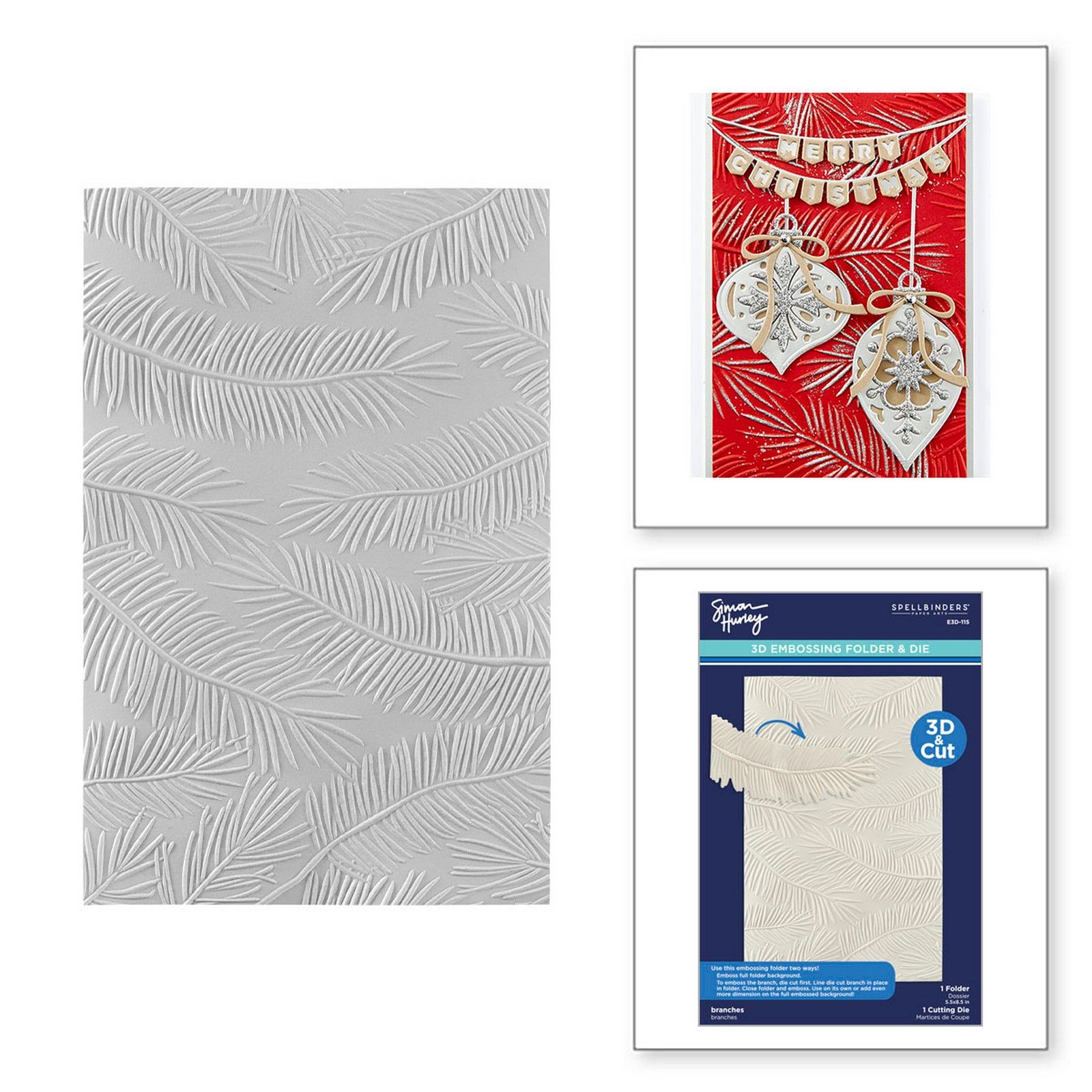 Spellbinders • 3D Embossing Folder & Snijmal Set Timeless Trees Pine Branch 14x21,6cm