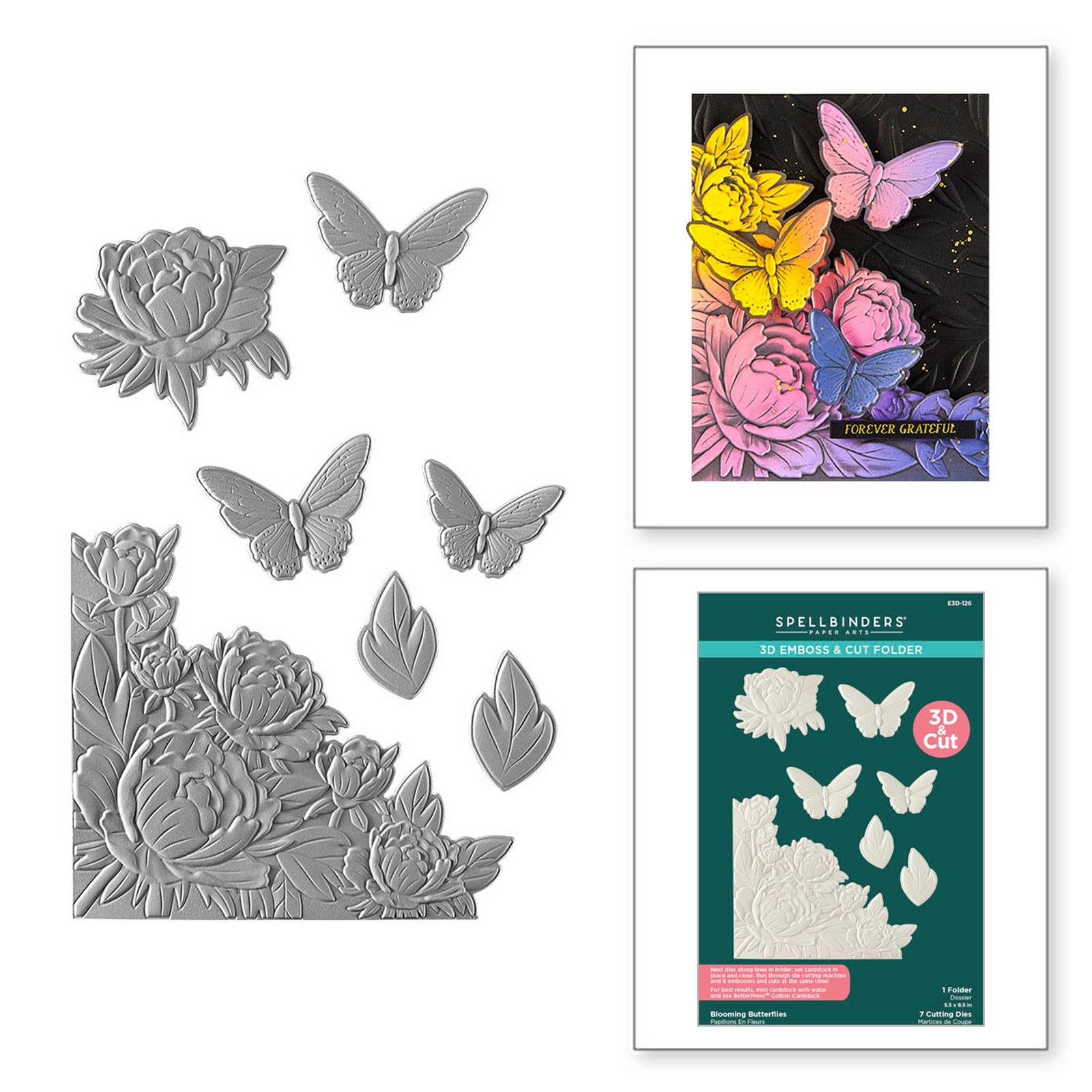 Spellbinders • 3D Embossing Folder & Snijmallen Blooming Butterflies 14x21,6cm 7st.