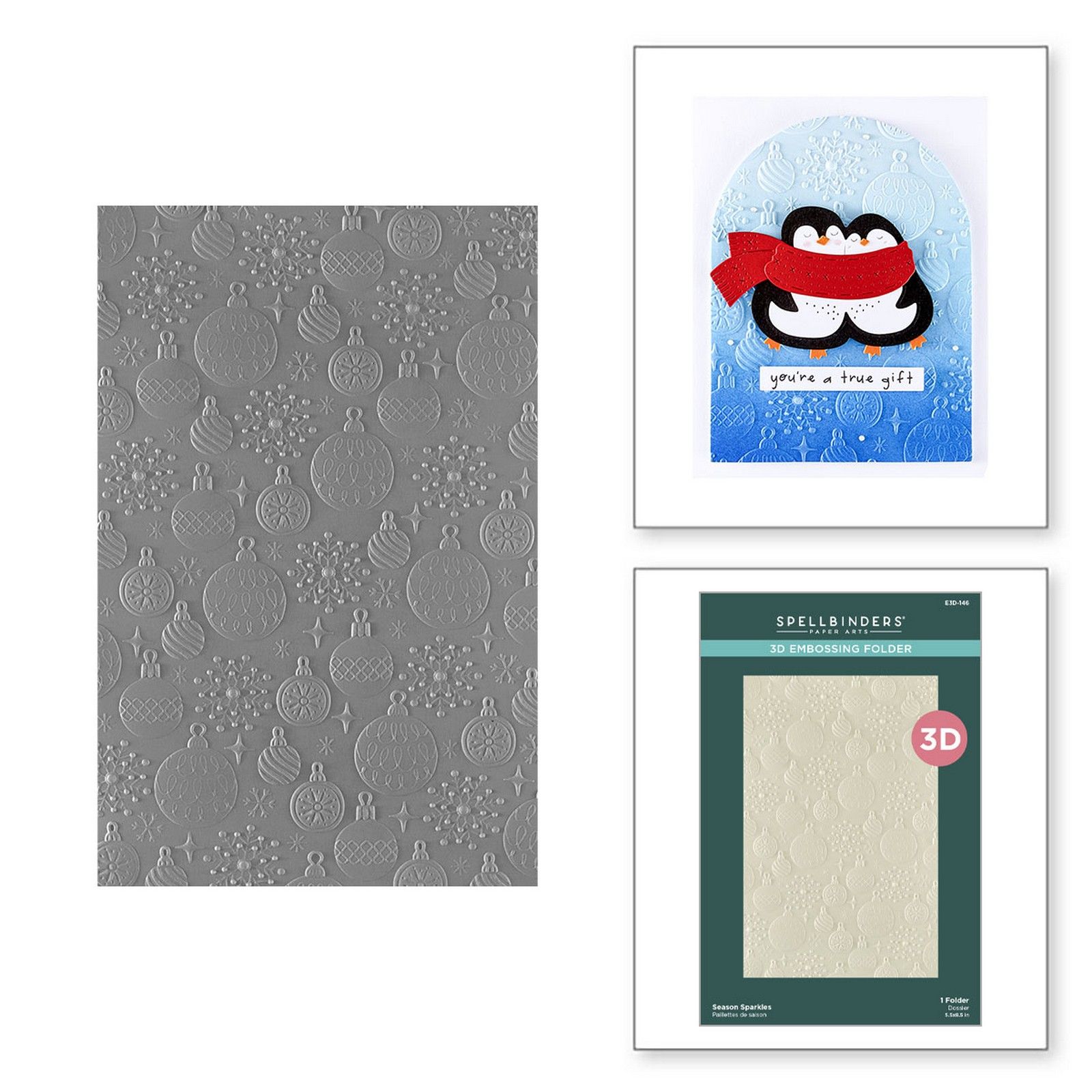 Spellbinders • 3D Embossing Folder Ornaments & Snowflakes Merry Mischief 13,97x21,6cm