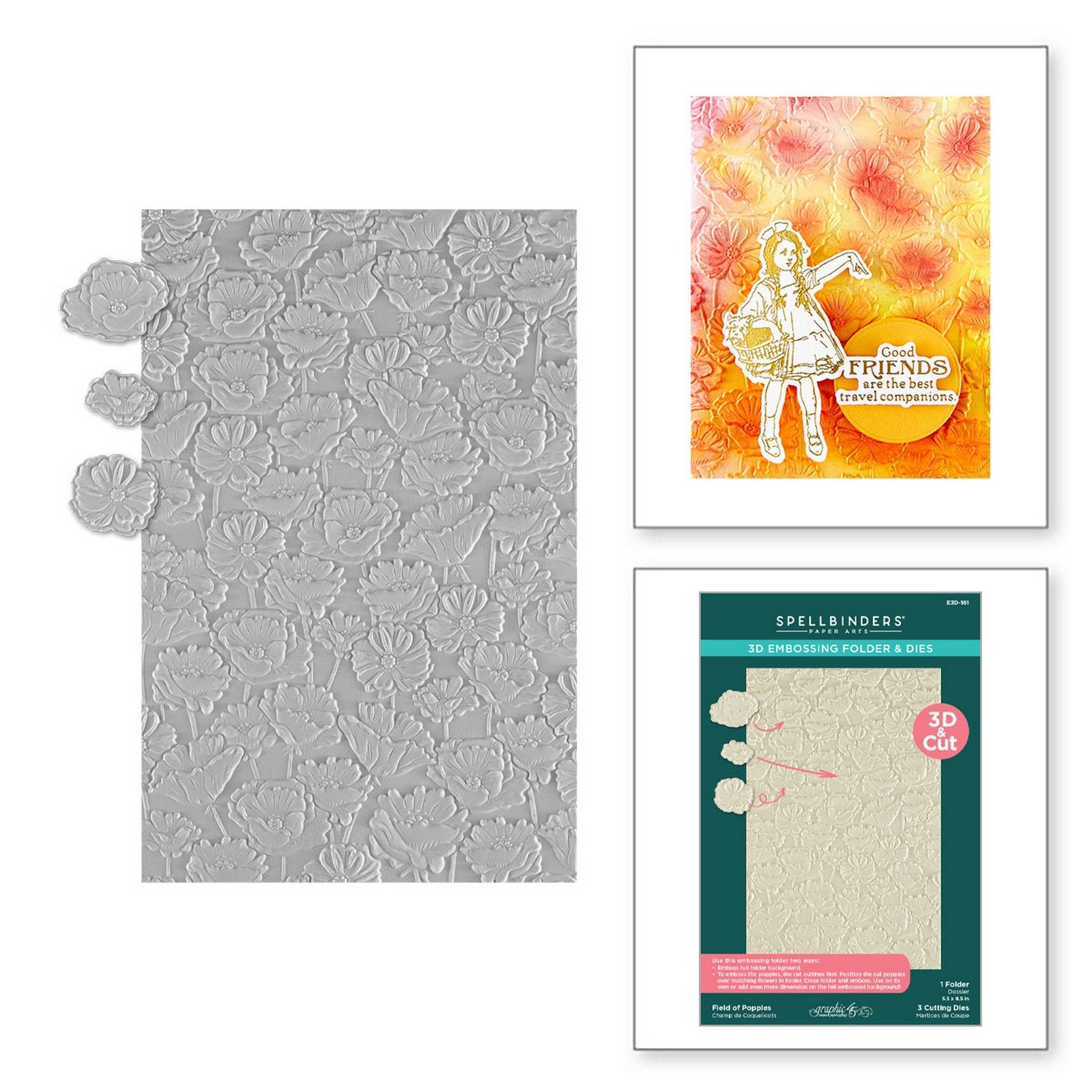 Spellbinders • 3D Embossing Folder & Snijmallen Field of Poppies 14x21,6cm 4st.