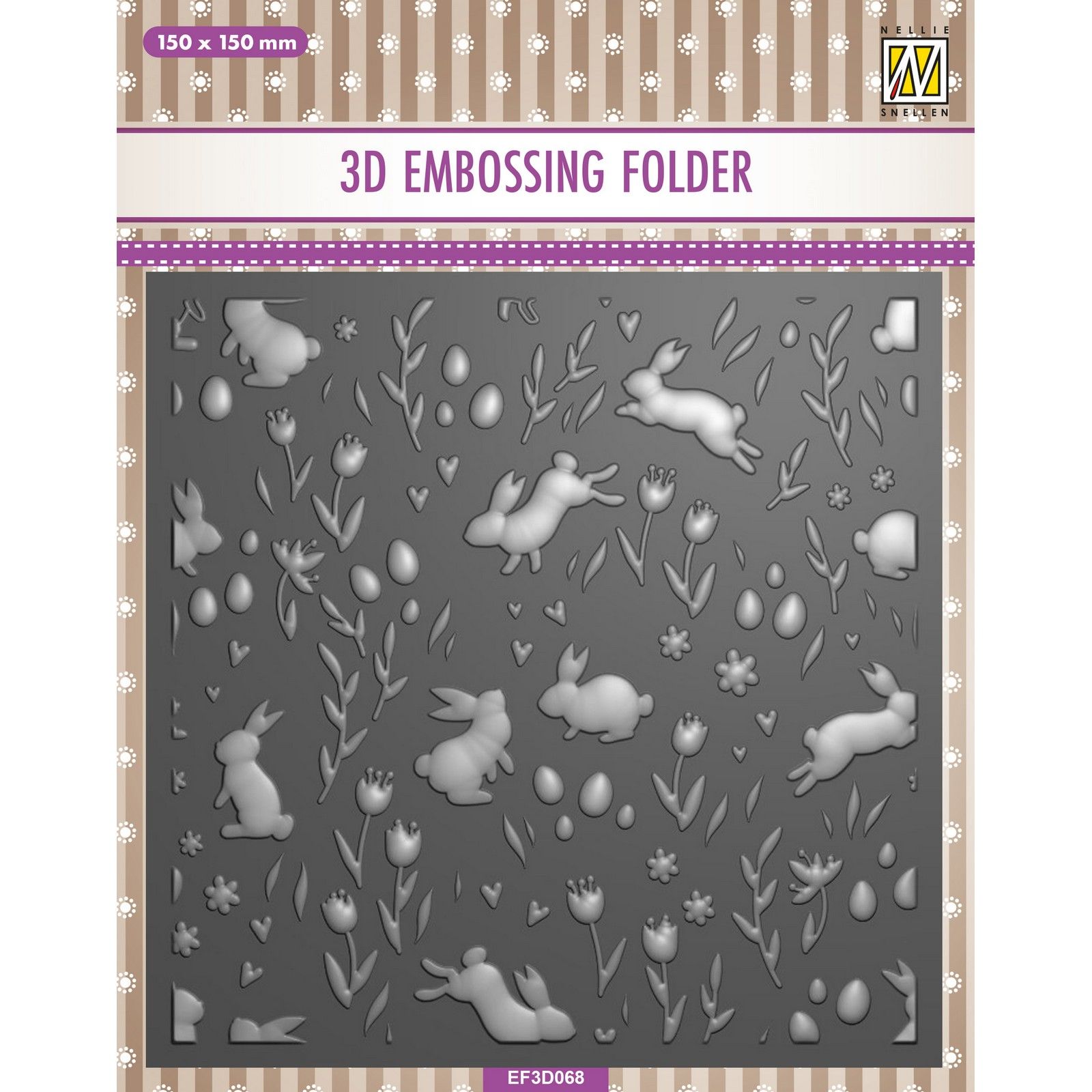 Nellie's Choice • 3D Embossing Folder Background Rabbits and Tulips 5.9x5.9"