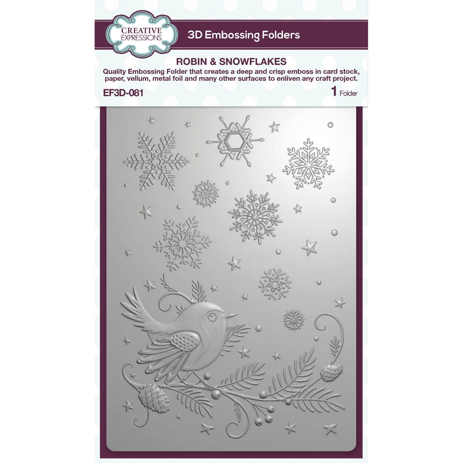Creative Expressions • Robin & Snowflakes 5 in x 7 in 3D Embossing Folder