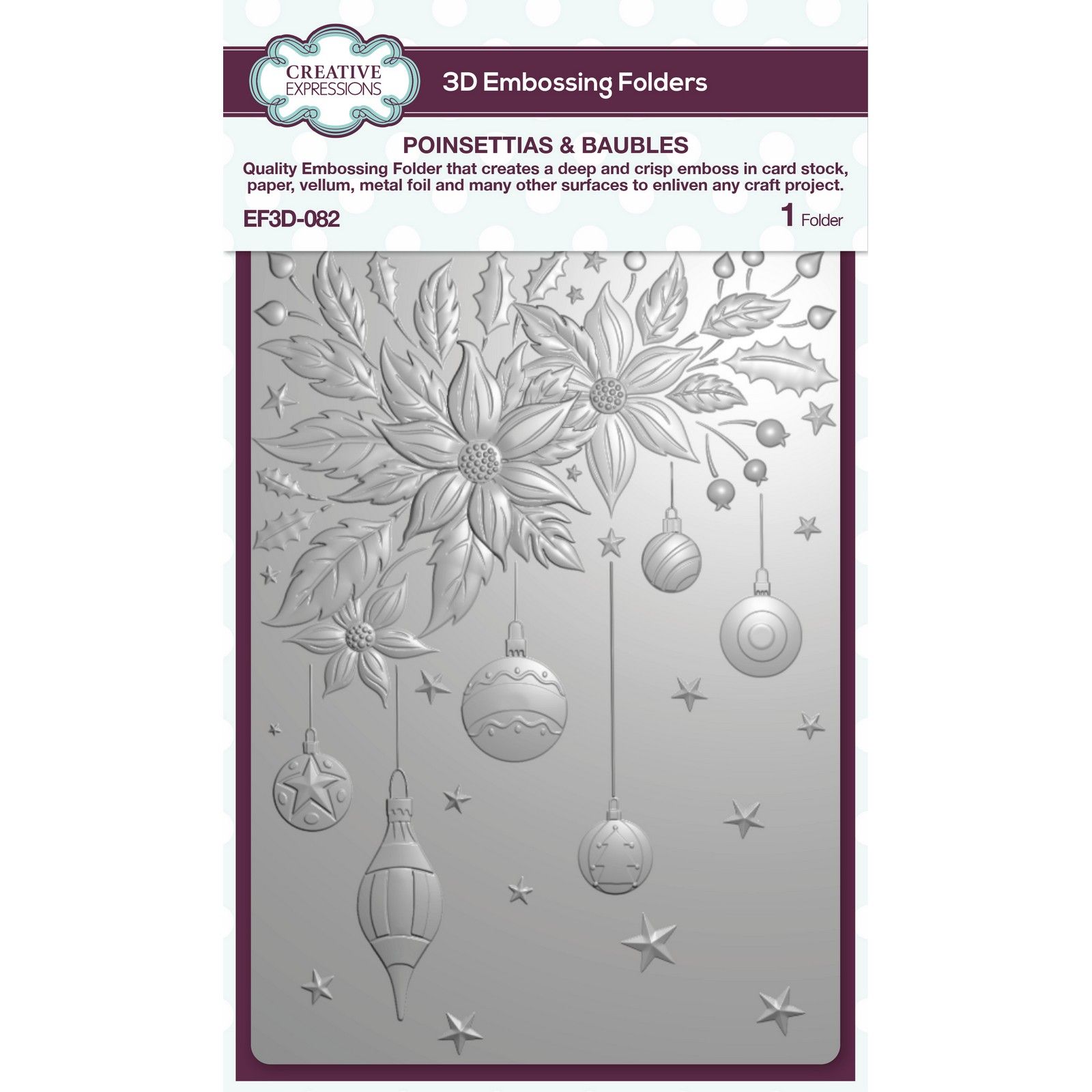 Creative Expressions • Poinsettias & Baubles 5 in x 7 in 3D Embossing Folder