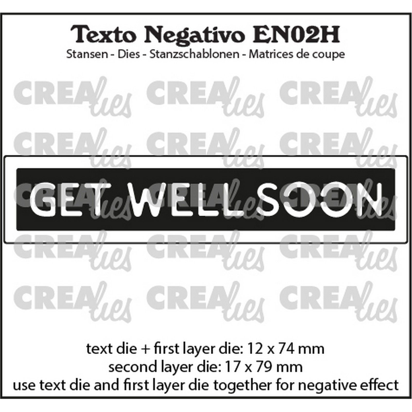 Crealies • Texto Negativo Stanzschablone Get Well Soon (Horizontal)