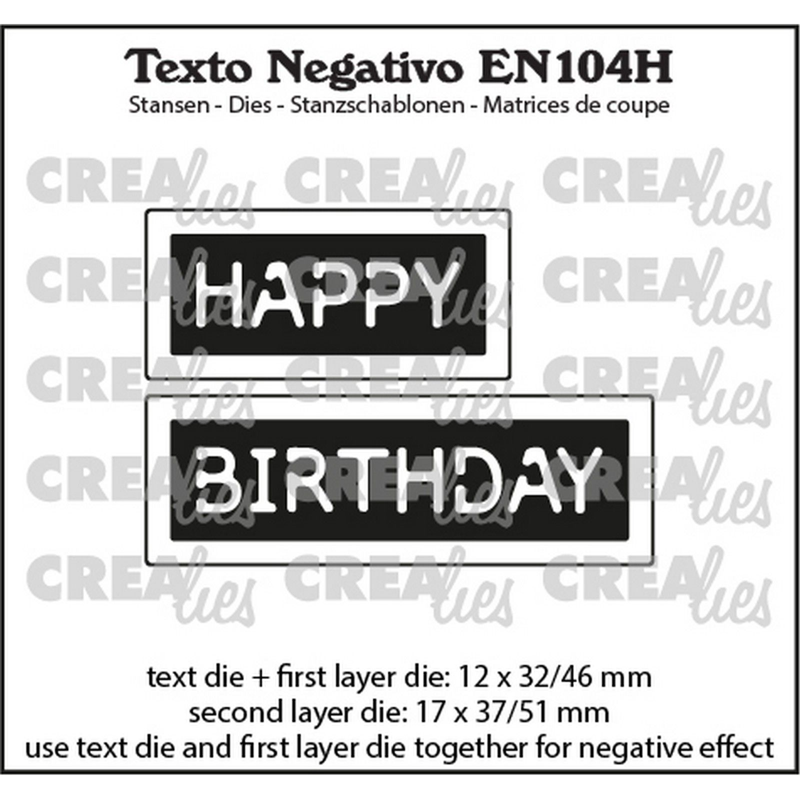 Crealies • Texto Negativo Fustella da Taglio Happy Birthday (Orizzontale)