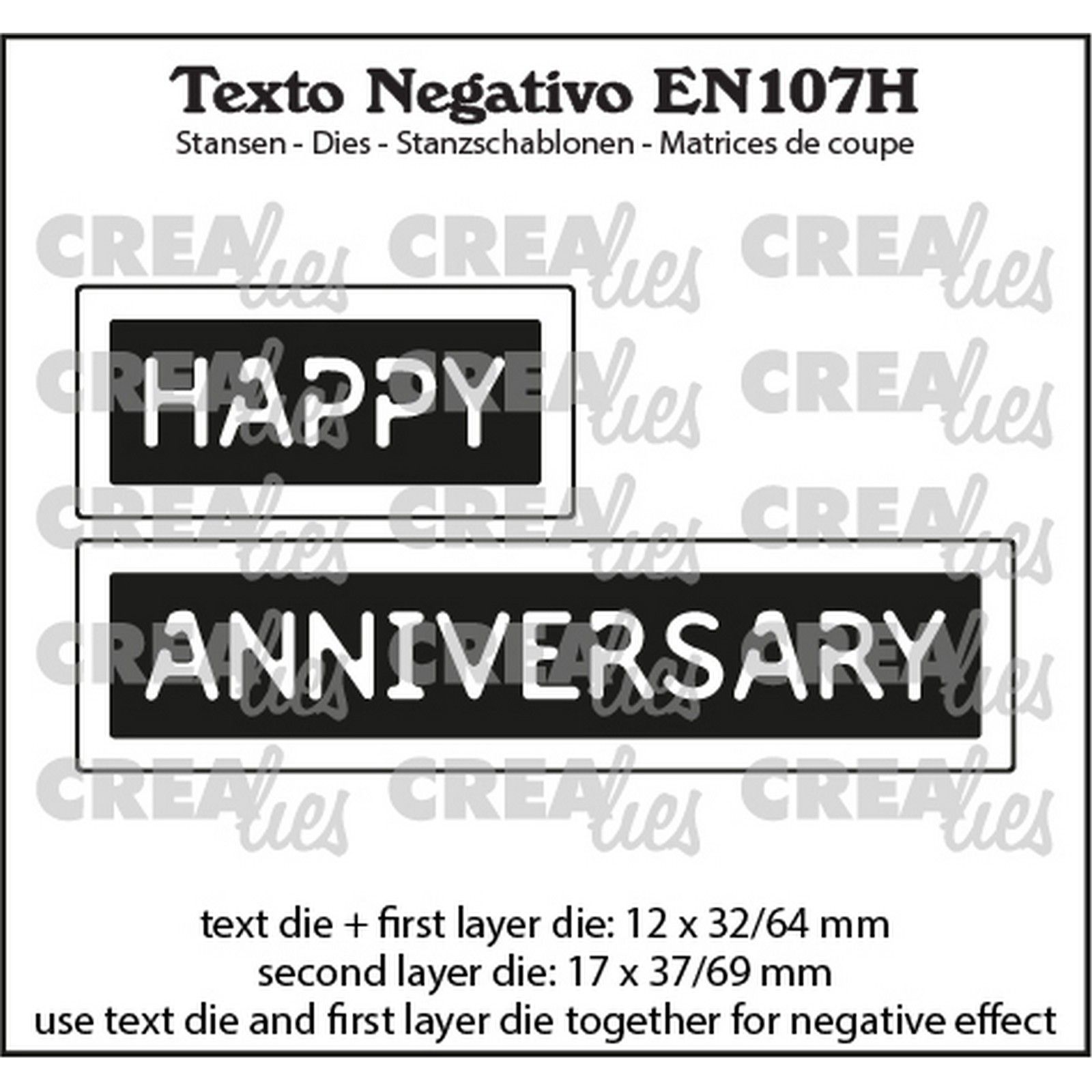 Crealies • Texto Negativo Fustella da Taglio Happy Anniversary (Orizzontale)