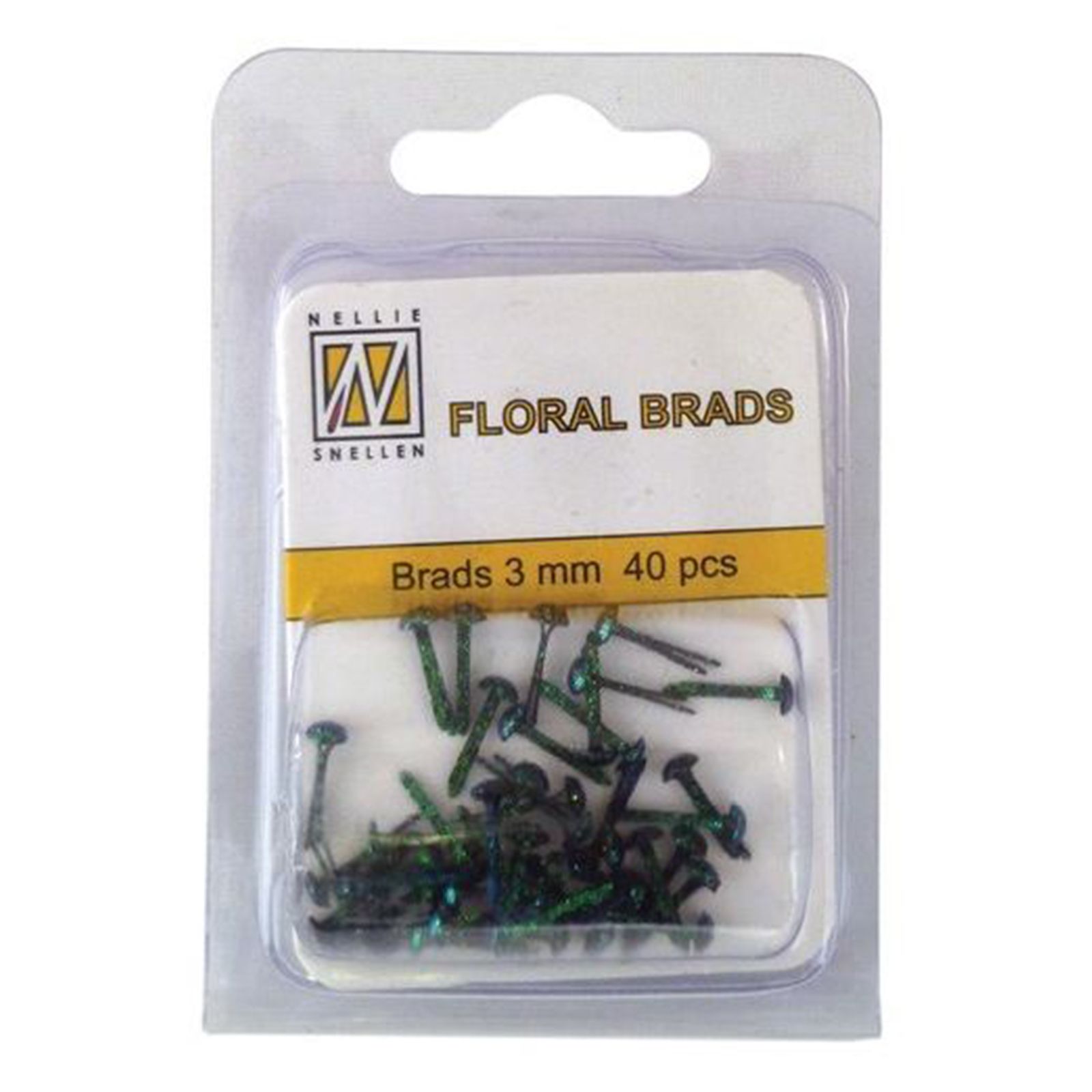 Nellie's Choice • Floral Glitter Brads 3mm. 40pcs/pkg Black/Green Glitter