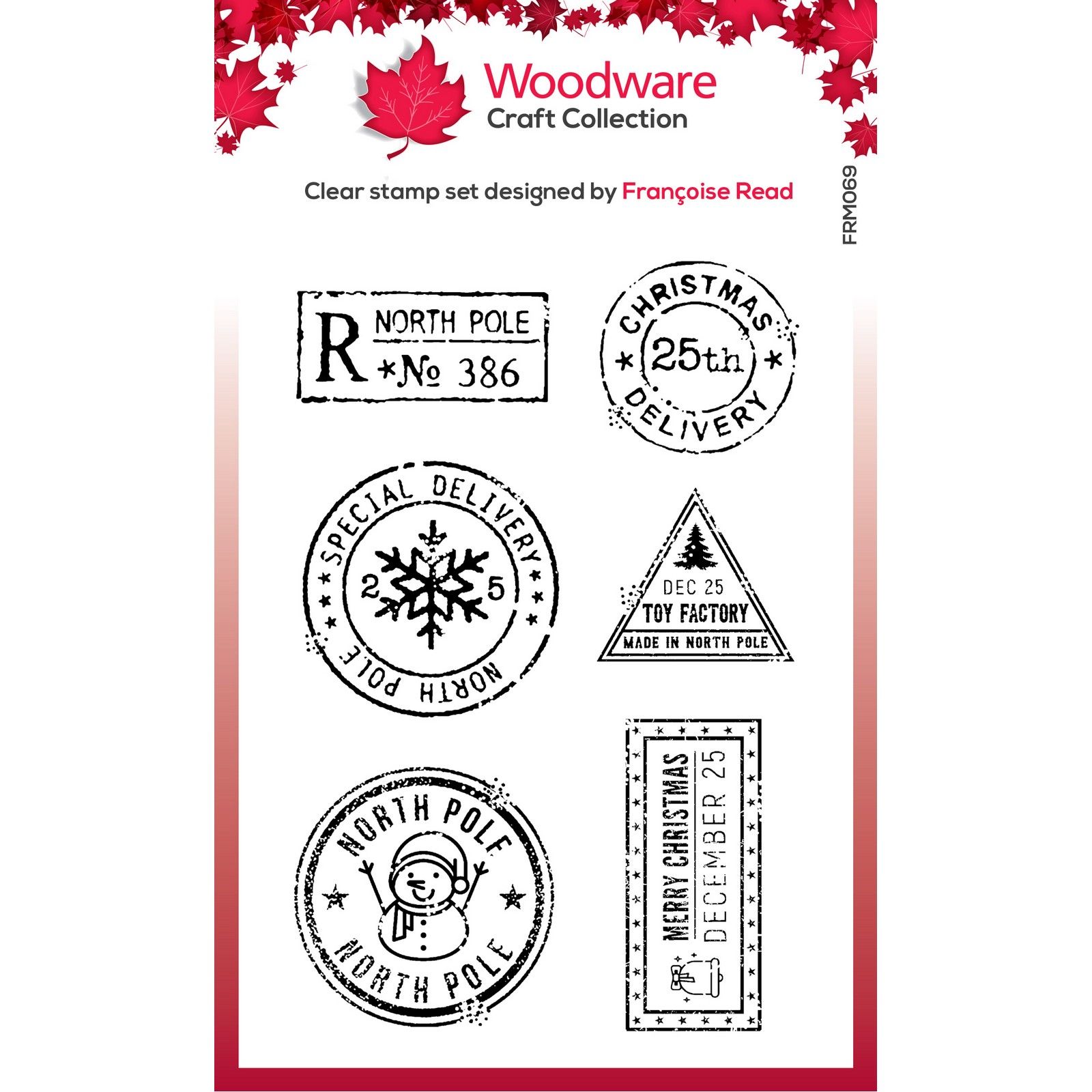 Woodware • Clear Singles Stamps Christmas Postmarks 