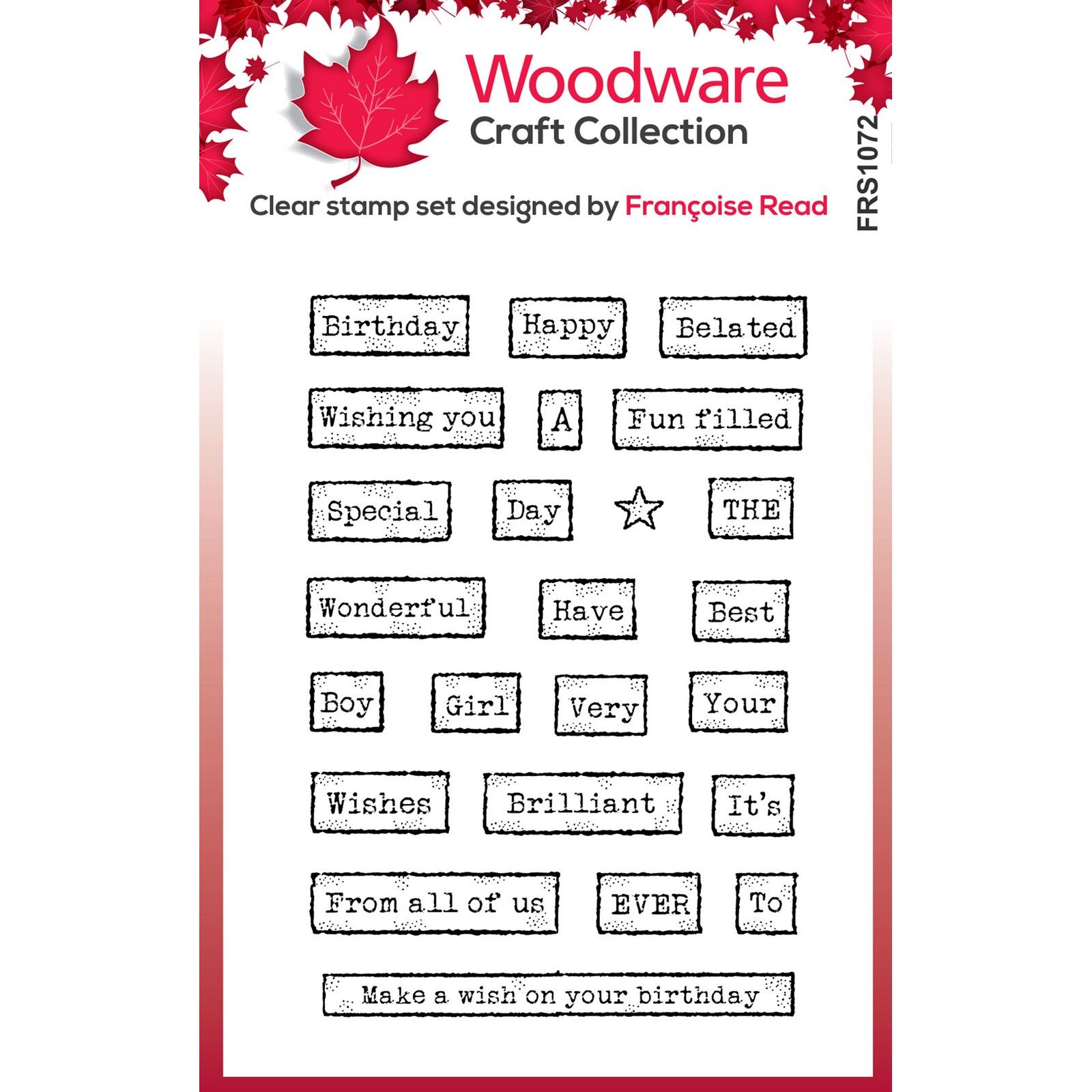 Woodware • Clear Singles Birthday Tape Words Stamp Set