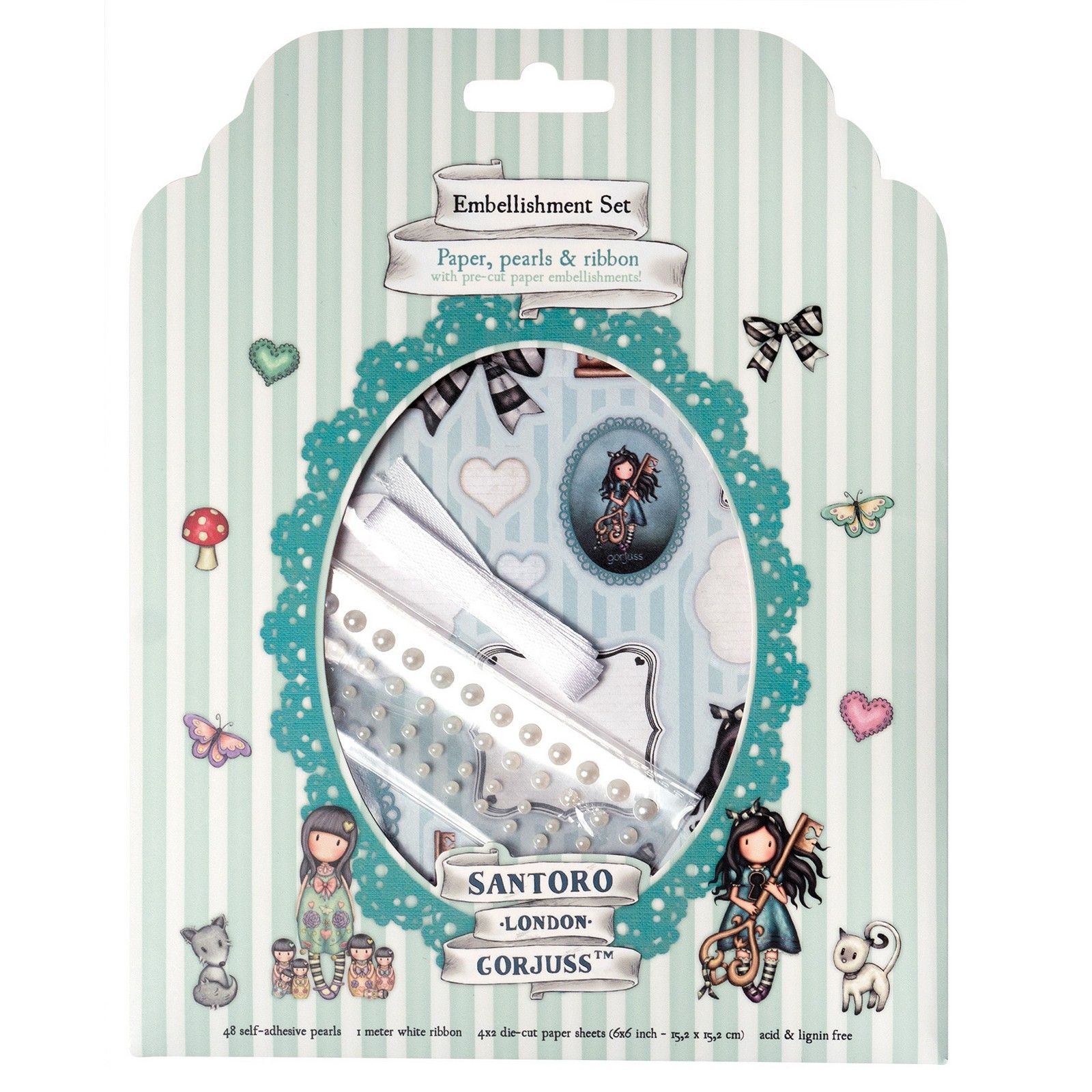 Studio Light • Gorjuss Die Cut Sheets 4x2 Paper, Pearls, Ribbon