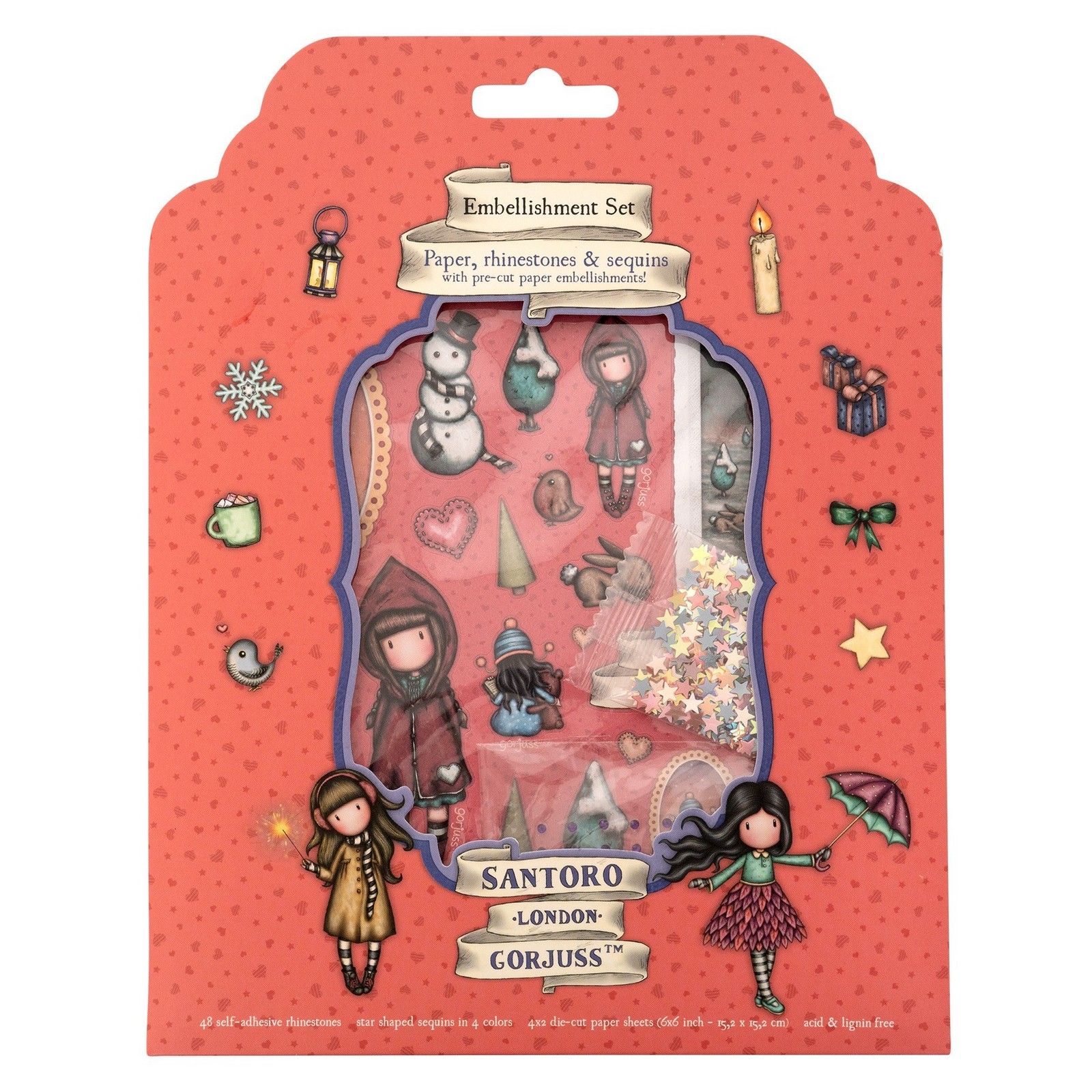 Studio Light • Gorjuss Essentials Die-Cut Sheets 4x2 Paper, Sequins, Rhinestones