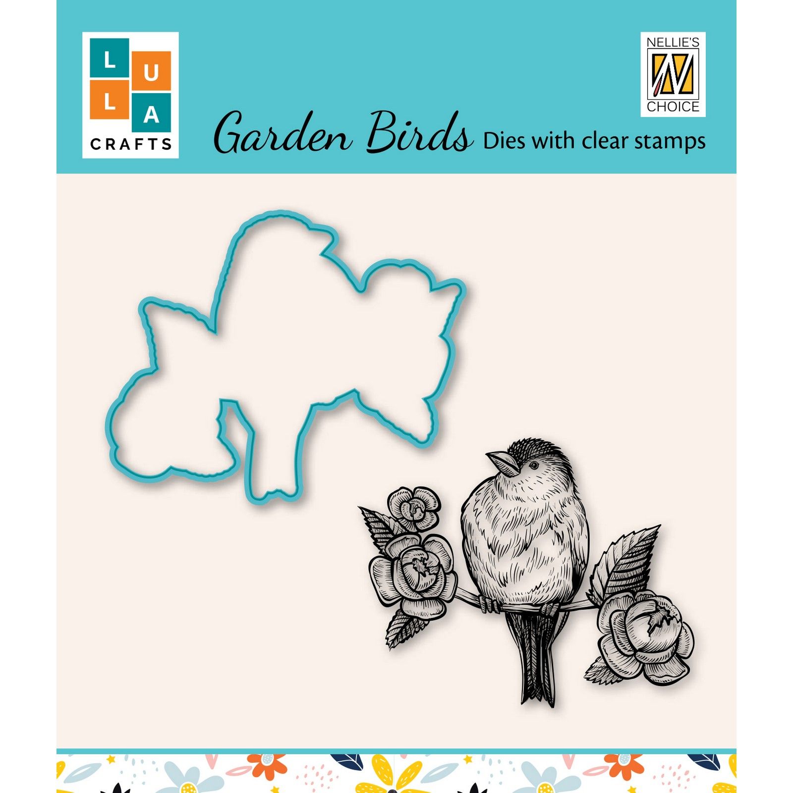 Nellie's Choice • Cutting Die & Clear Stamp Garden Birds Vogel met Bloemen