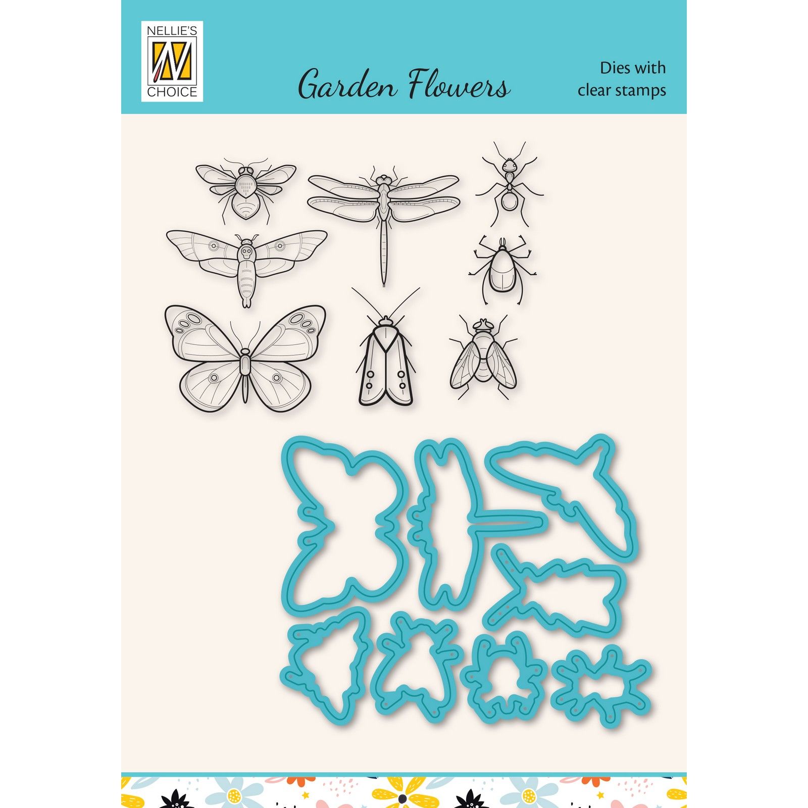 Nellie's Choice • Cutting Die & Clear Stamp Garden Flower Insectos 16uds