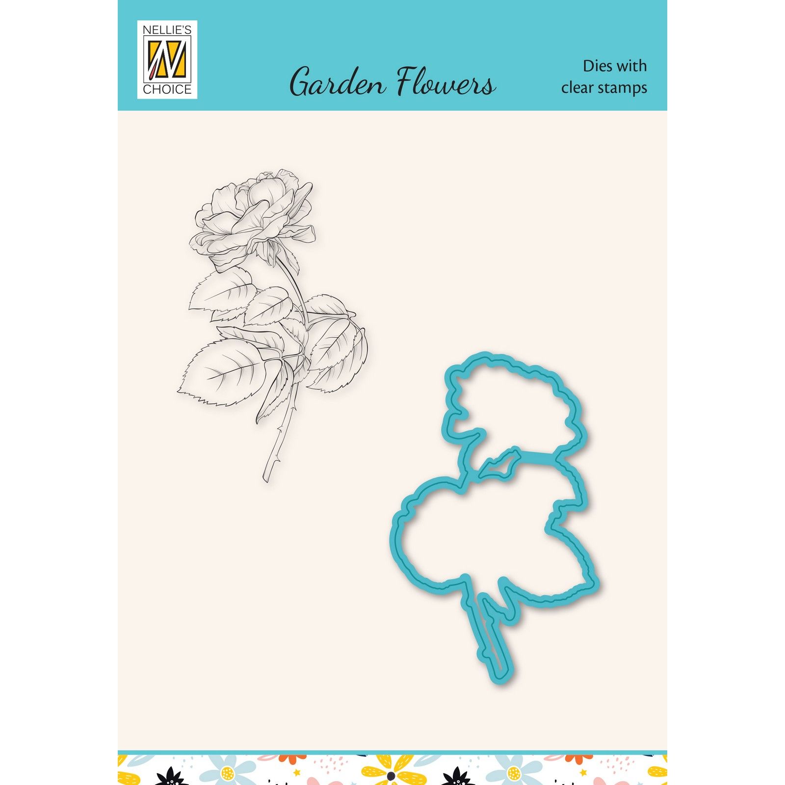 Nellie's Choice • Cutting Die & Clear Stamp Garden Flower Serie Rose Branch