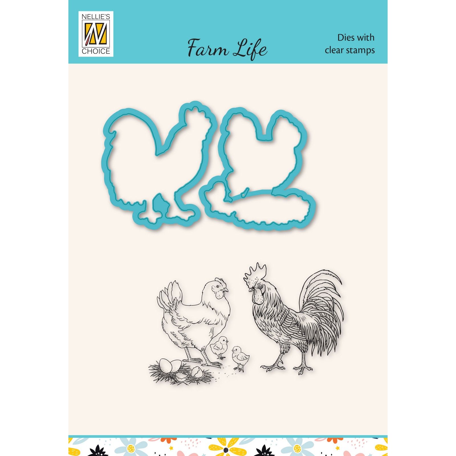 Nellie's Choice • Cutting Die & Clear Stamp Farm Life Poules 4pcs