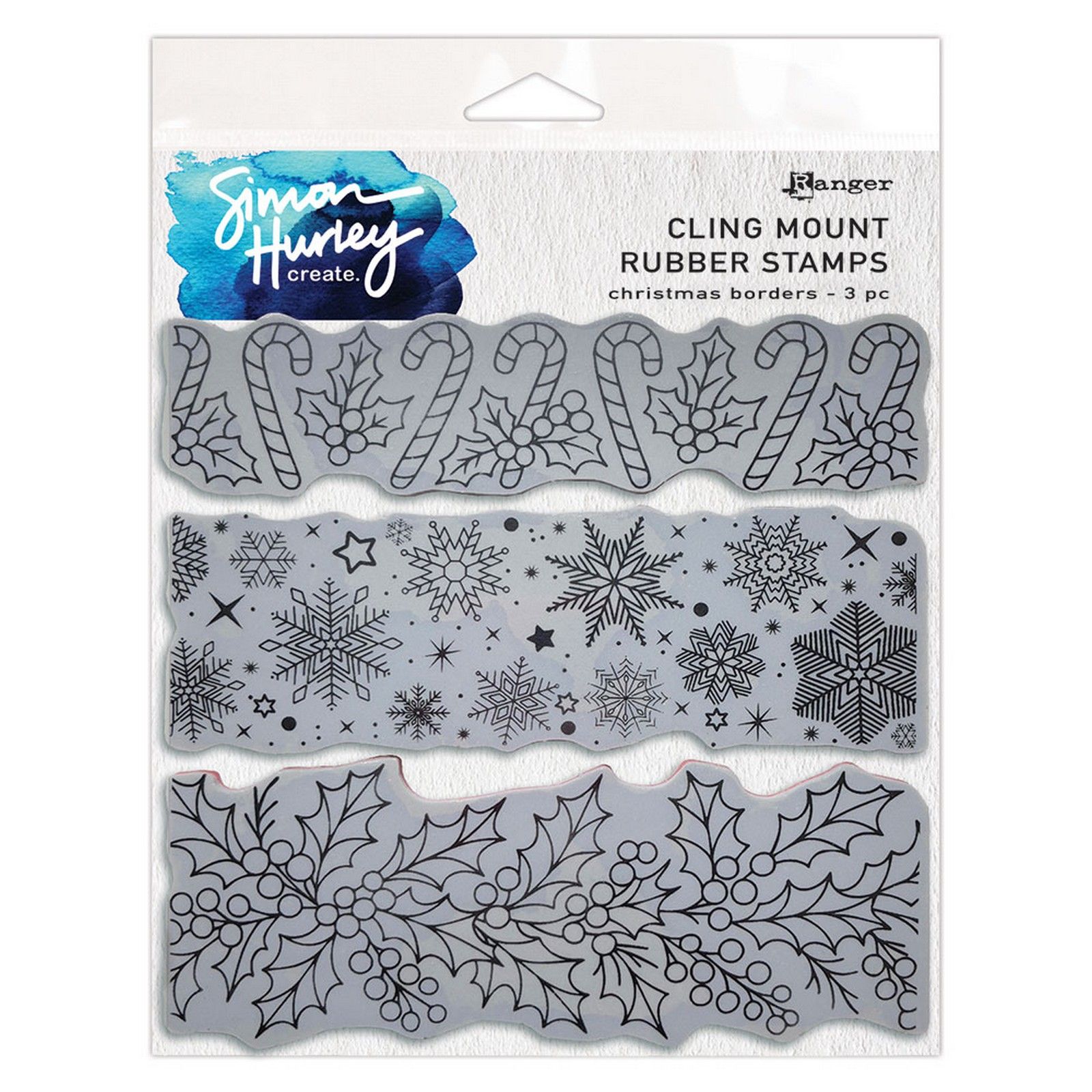 Ranger • Simon Hurley create. Cling Mount Stamp Christmas Borders 15,2x15,2cm, 3pcs