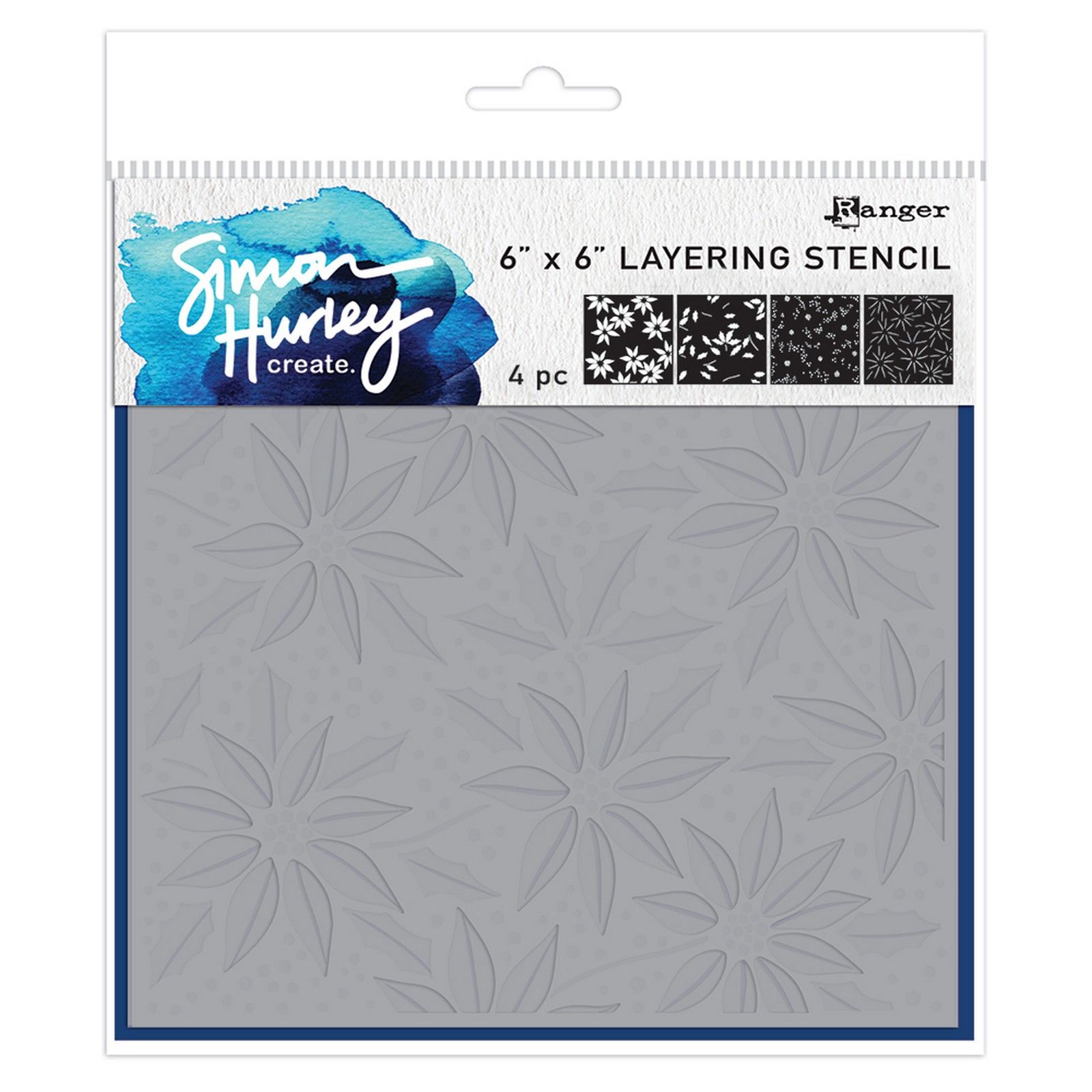 Ranger • Simon Hurley create. Layering Stencils Festive Poinsettias 4pcs