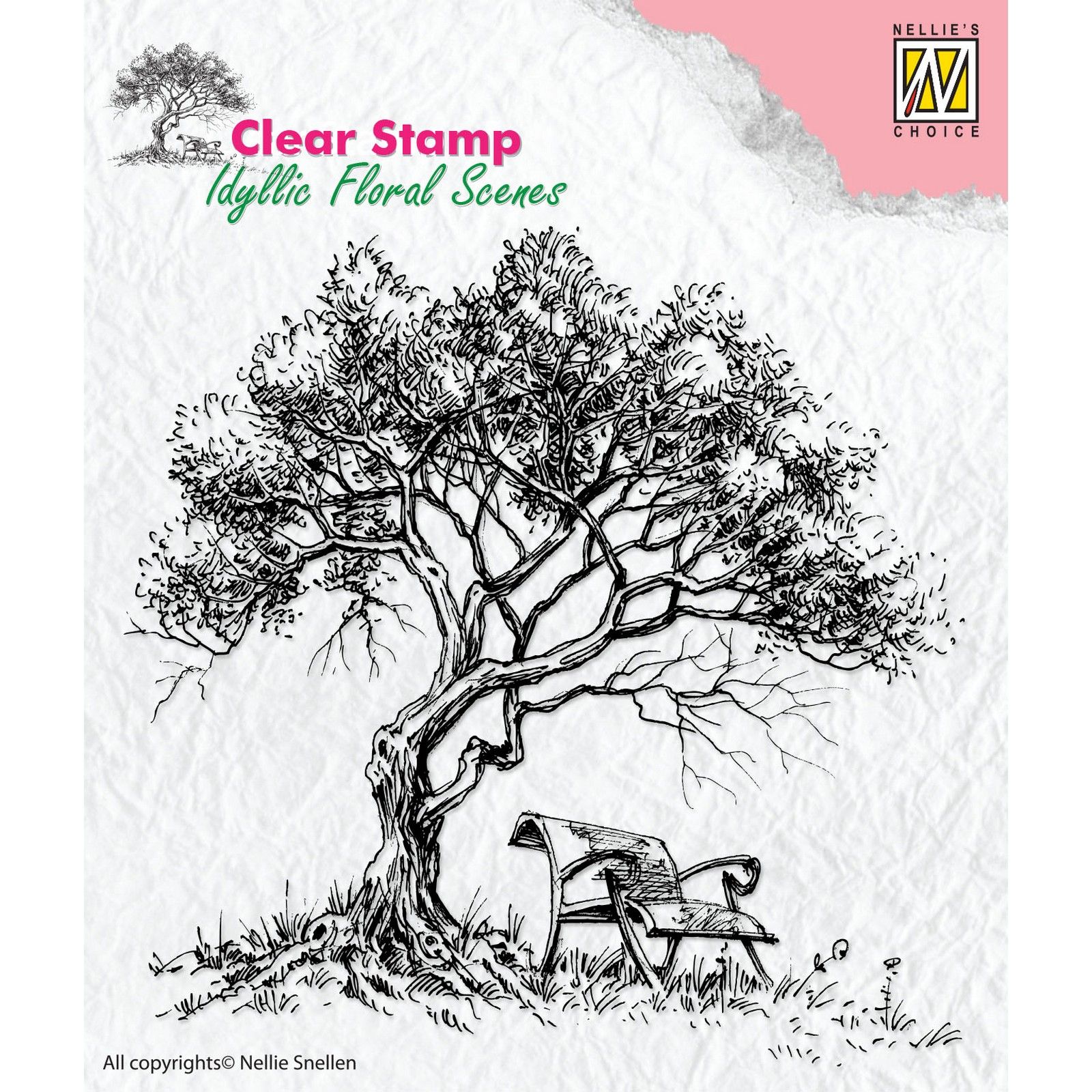 Nellie's Choice • Idyllic Floral Scenes Clear Stamps Tree with Bench