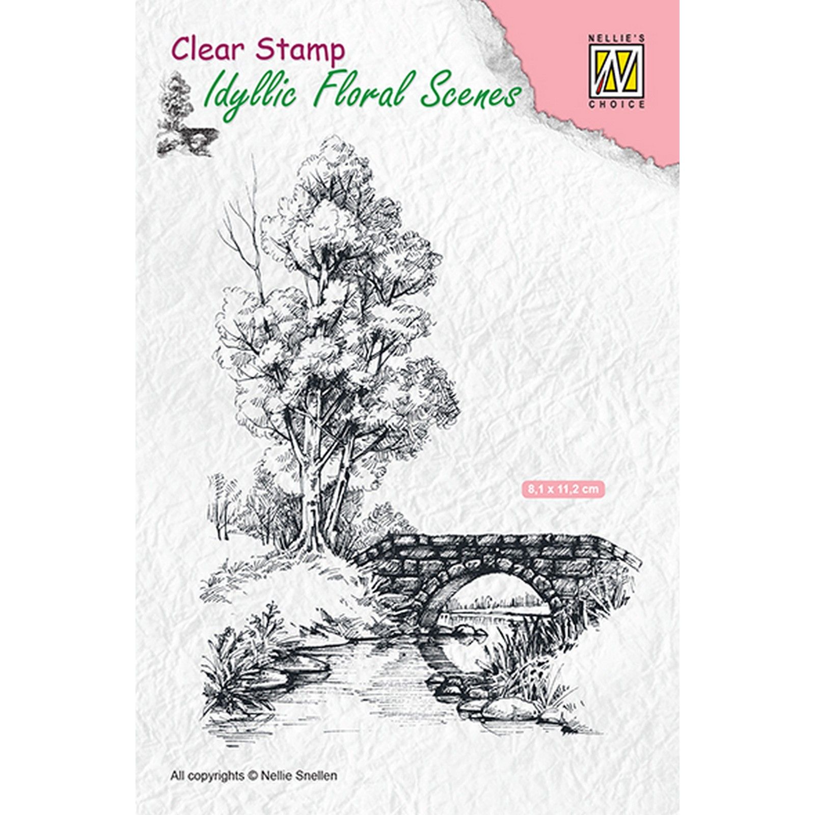 Nellie's Choice • Idyllic Floral Scenes Clear Stempel Scene with Stream and Bridge