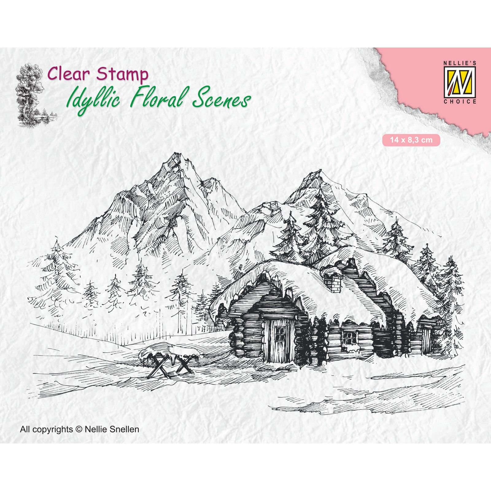 Nellie's Choice • Idyllic Floral Scenes Clear Stamps Snowy Landscape with Cottage 135x83mm