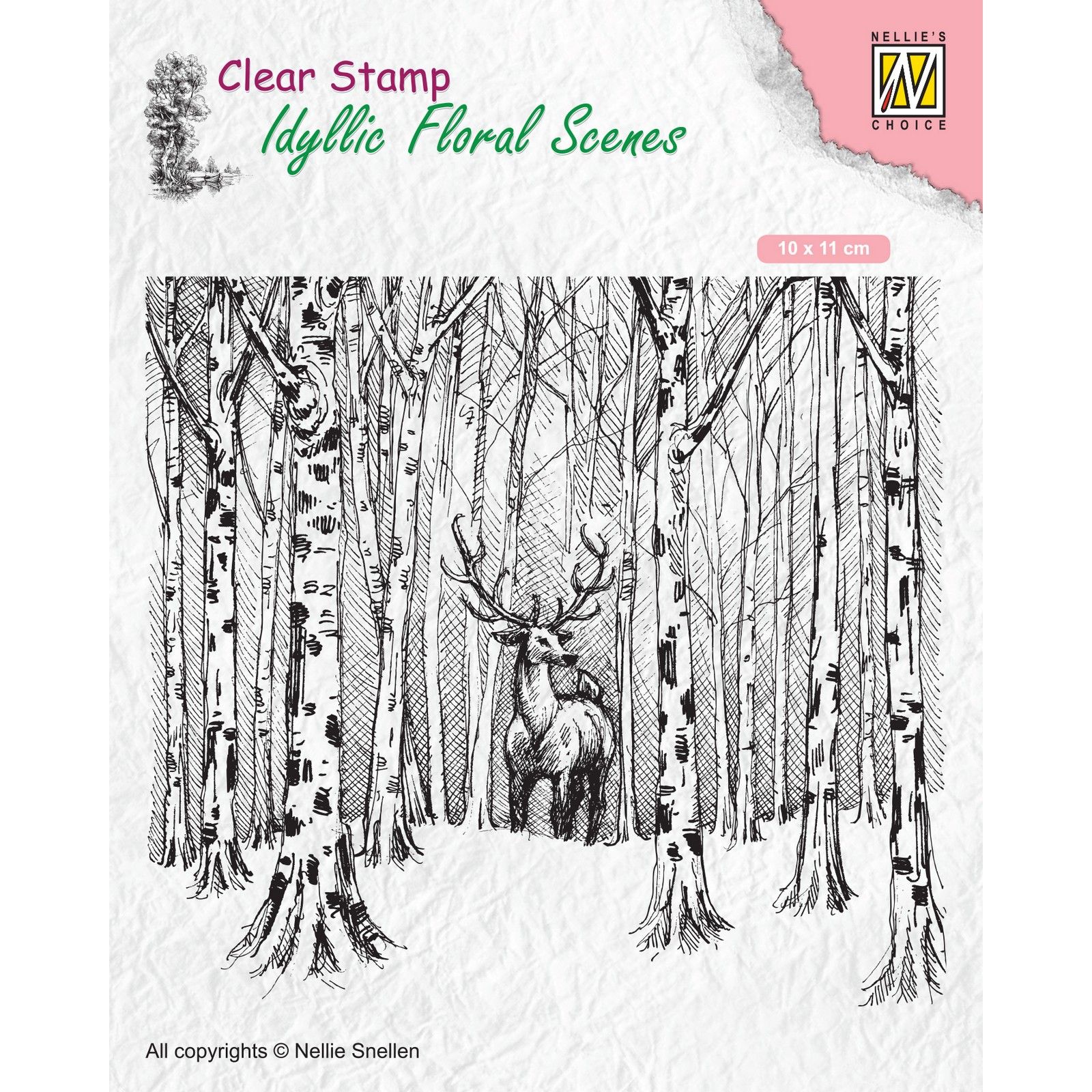 Nellie's Choice • Idyllic Floral Scenes Clear Stamps Deer in forrest 95x126mm