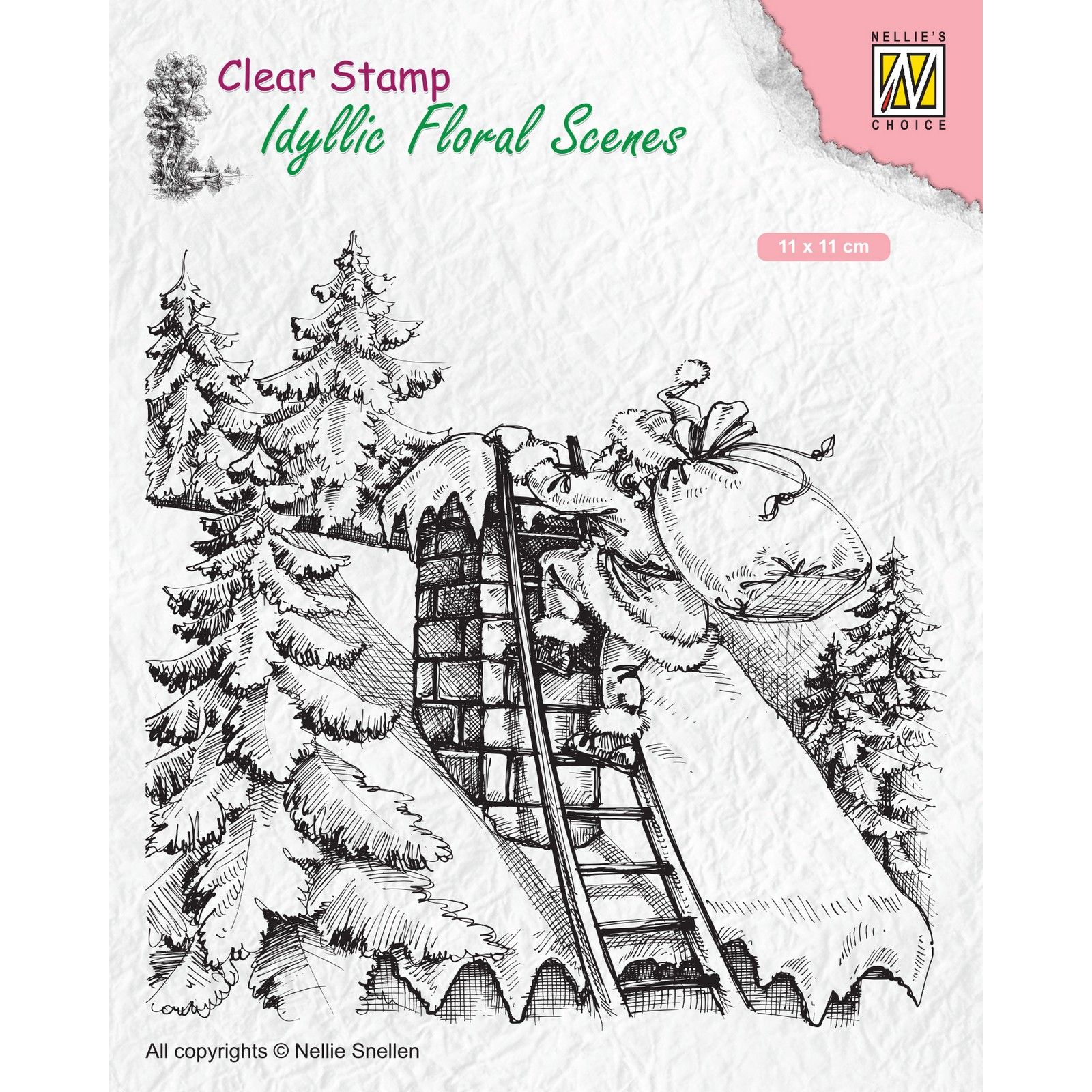 Nellie's Choice • Idyllic Floral Scenes Clear Stamps Santa Claus At Work 95x107mm