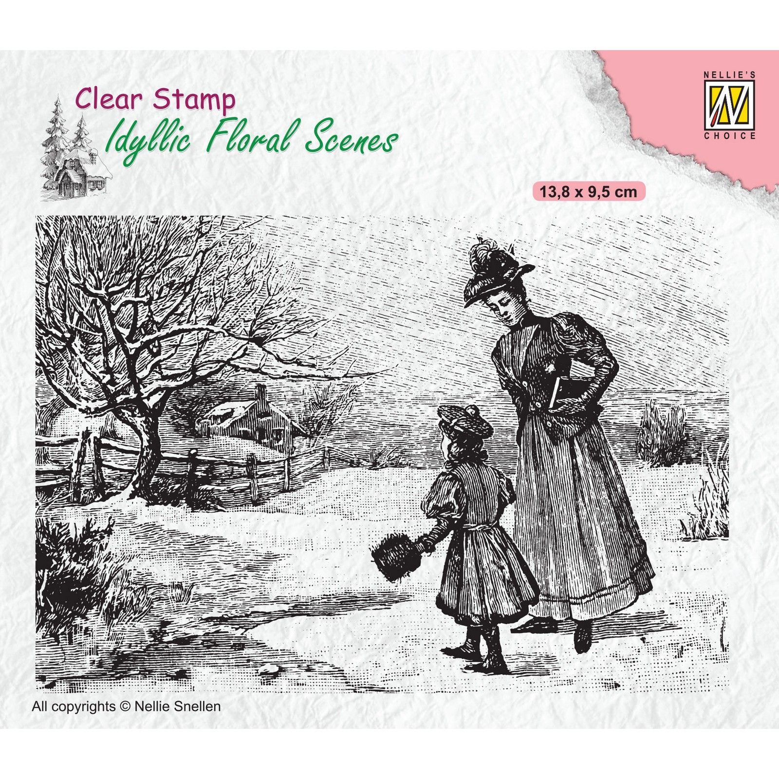 Nellie's Choice • Idyllic Floral Scenes Clear Stempel Vintage Wintery Scene (138x95mm)