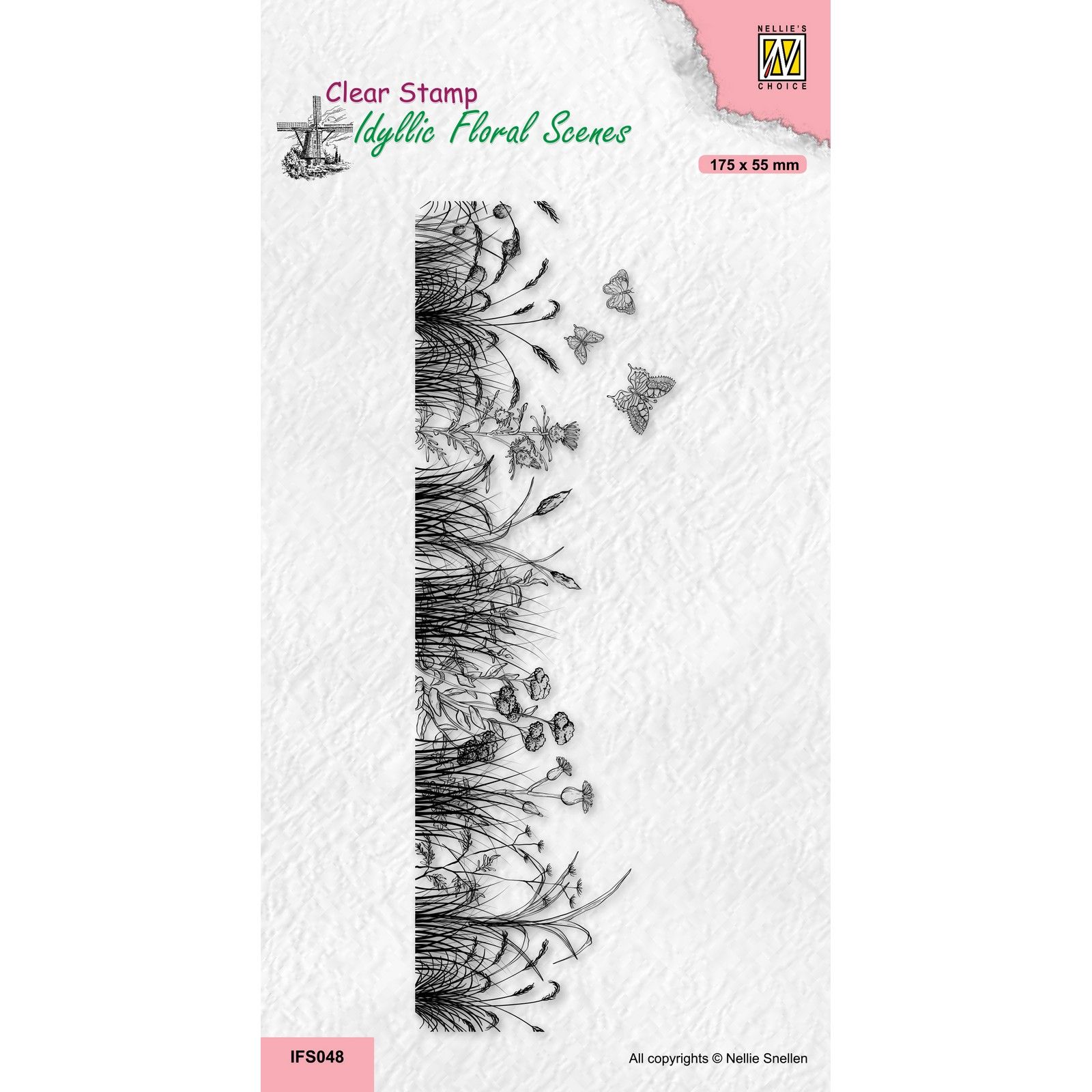 Nellie's Choice • Idyllic Floral Scenes Clear Stamps Slimline Meadow with Butterflies