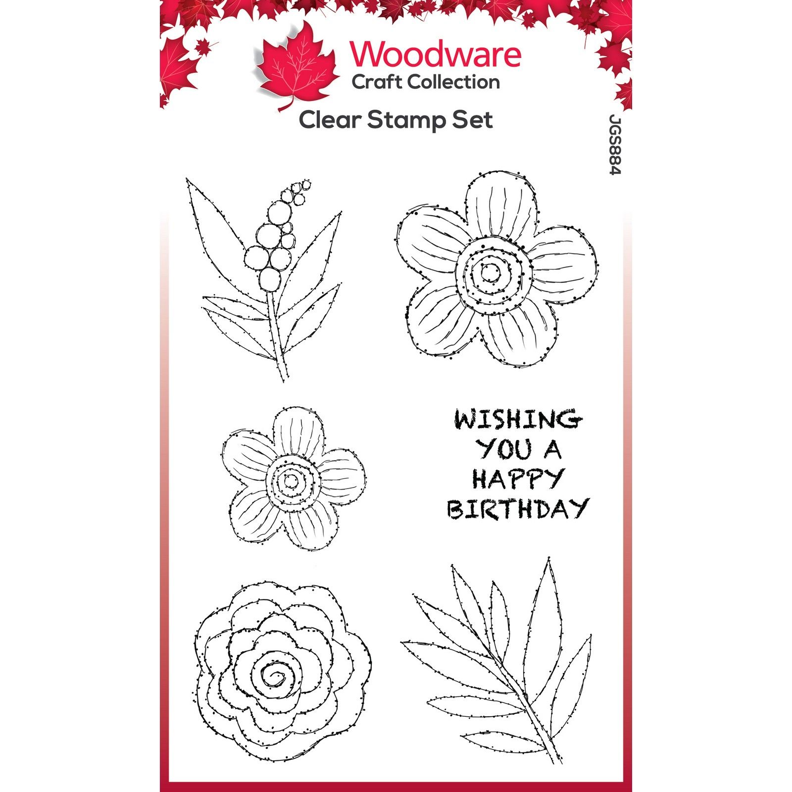 Woodware • Clear Singles Blooms For Birds Flower Heads 4 in x 6 in Stamp Set