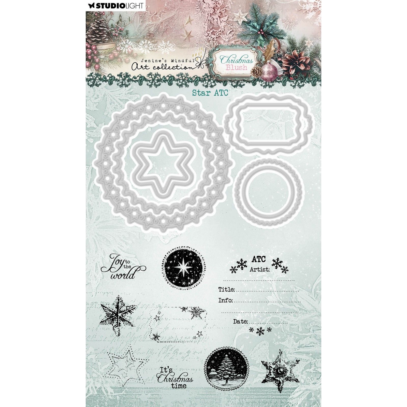 Studio Light • Jenine's Mindful Art Christmas Blush Stamp and Cutting dies Star ATC